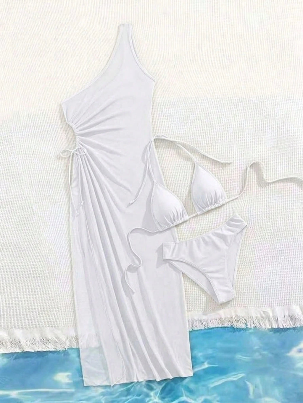 2026 New 3pcs Brown Swimwear Set For Women, Spaghetti Strap Bikini With Mesh Cov