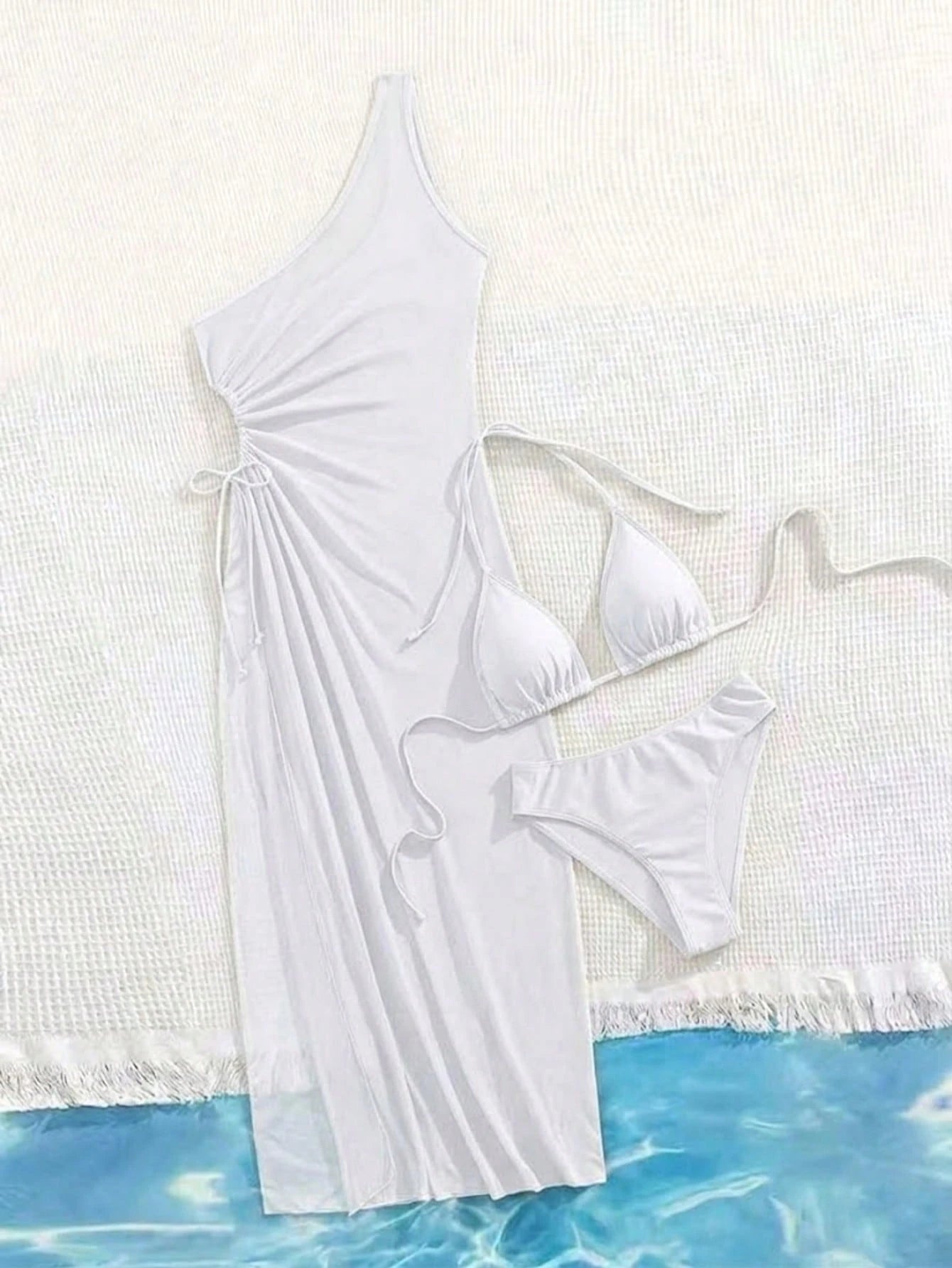2026 New 3pcs Brown Swimwear Set For Women, Spaghetti Strap Bikini With Mesh Cov
