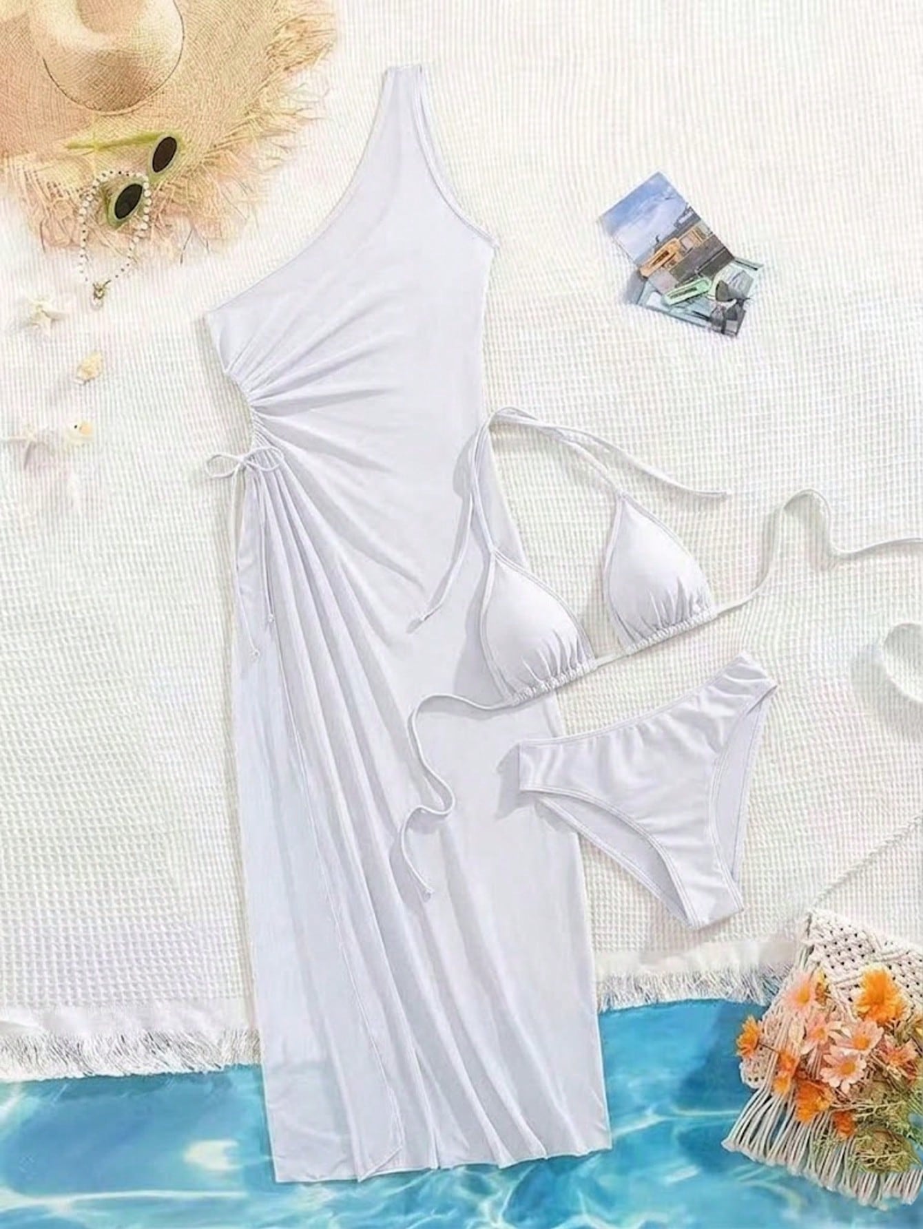 2026 New 3pcs Brown Swimwear Set For Women, Spaghetti Strap Bikini With Mesh Cover-Up, Elegant Holiday - image 6