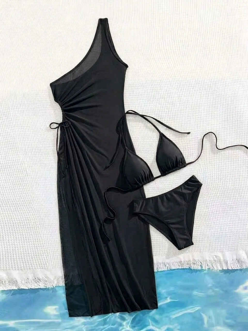 2026 New 3pcs Brown Swimwear Set For Women, Spaghetti Strap Bikini With Mesh Cov