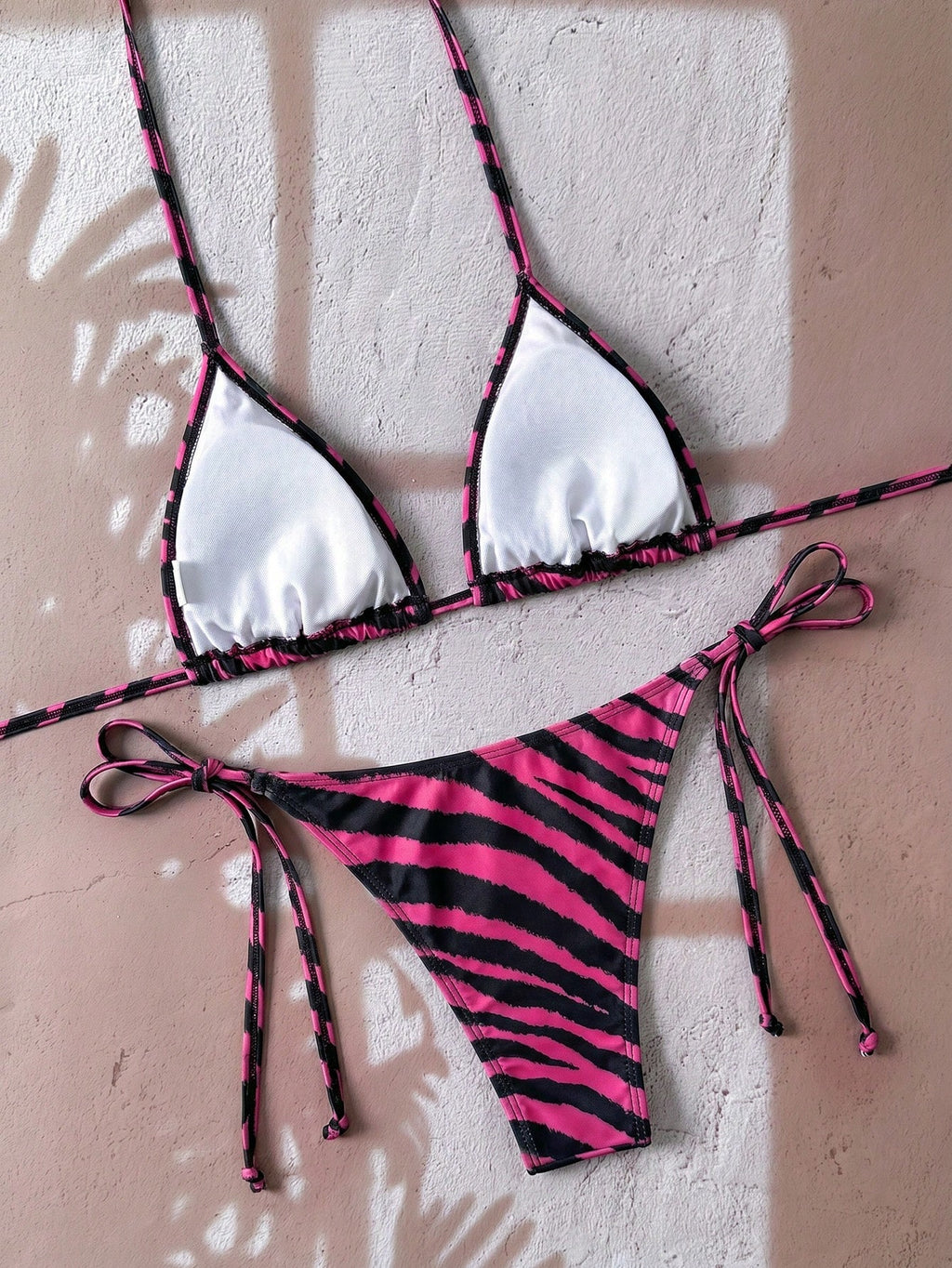 Swim Vcay Women's All-Over Print Halter Twist Front Bikini Set Zebra