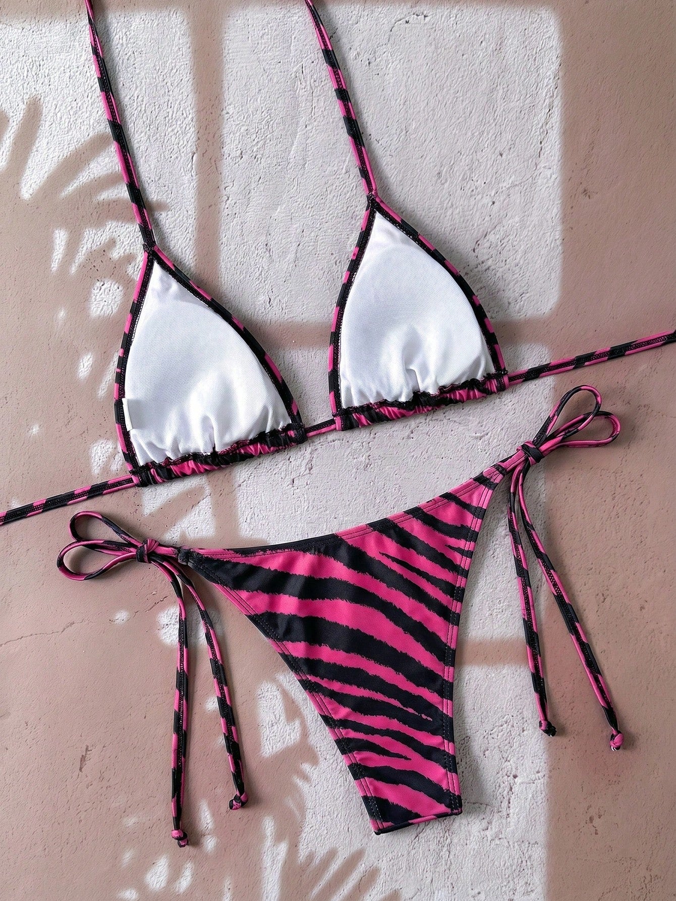 Swim Vcay Women's All-Over Print Halter Twist Front Bikini Set Zebra