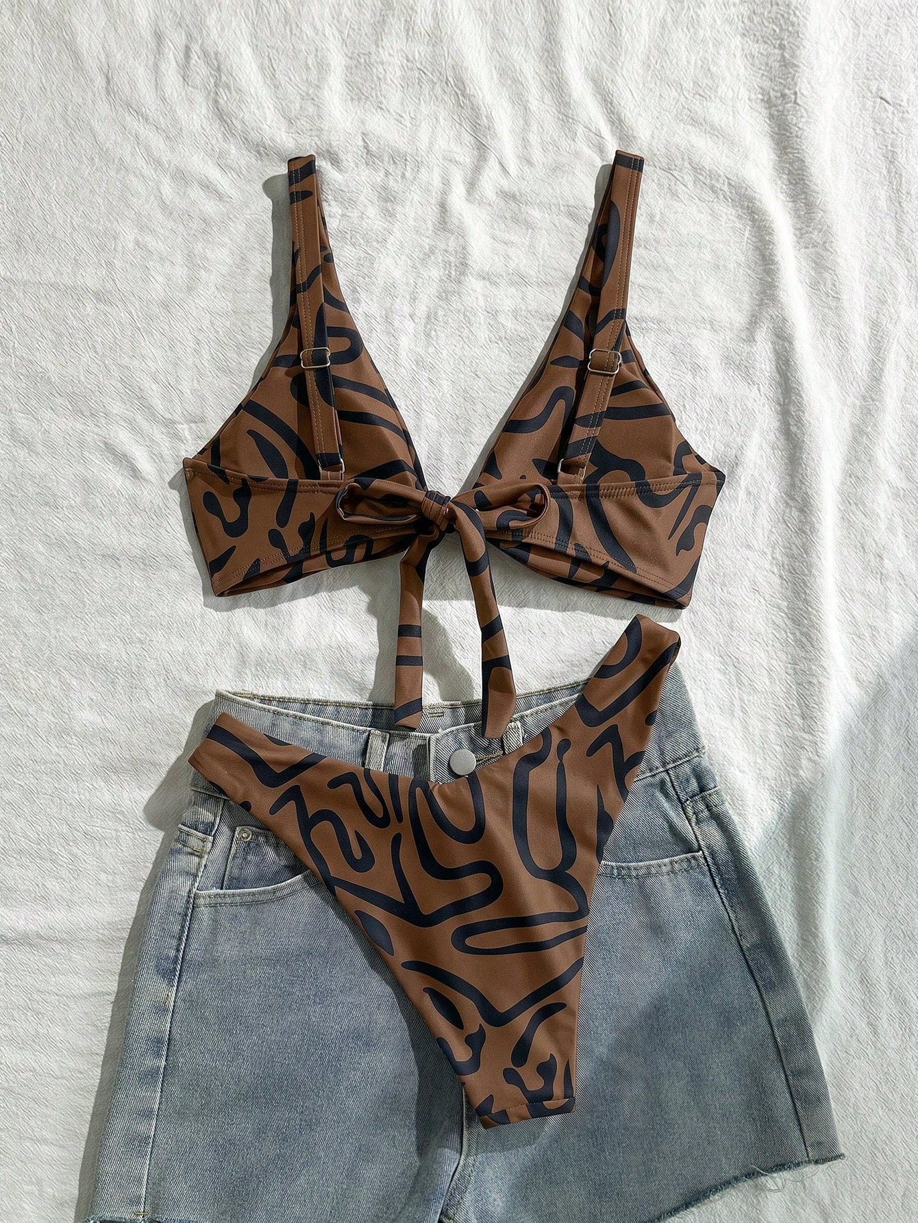 Swim Vcay Women Fashion Blue Floral Print Separate Swimwear Set, Sexy