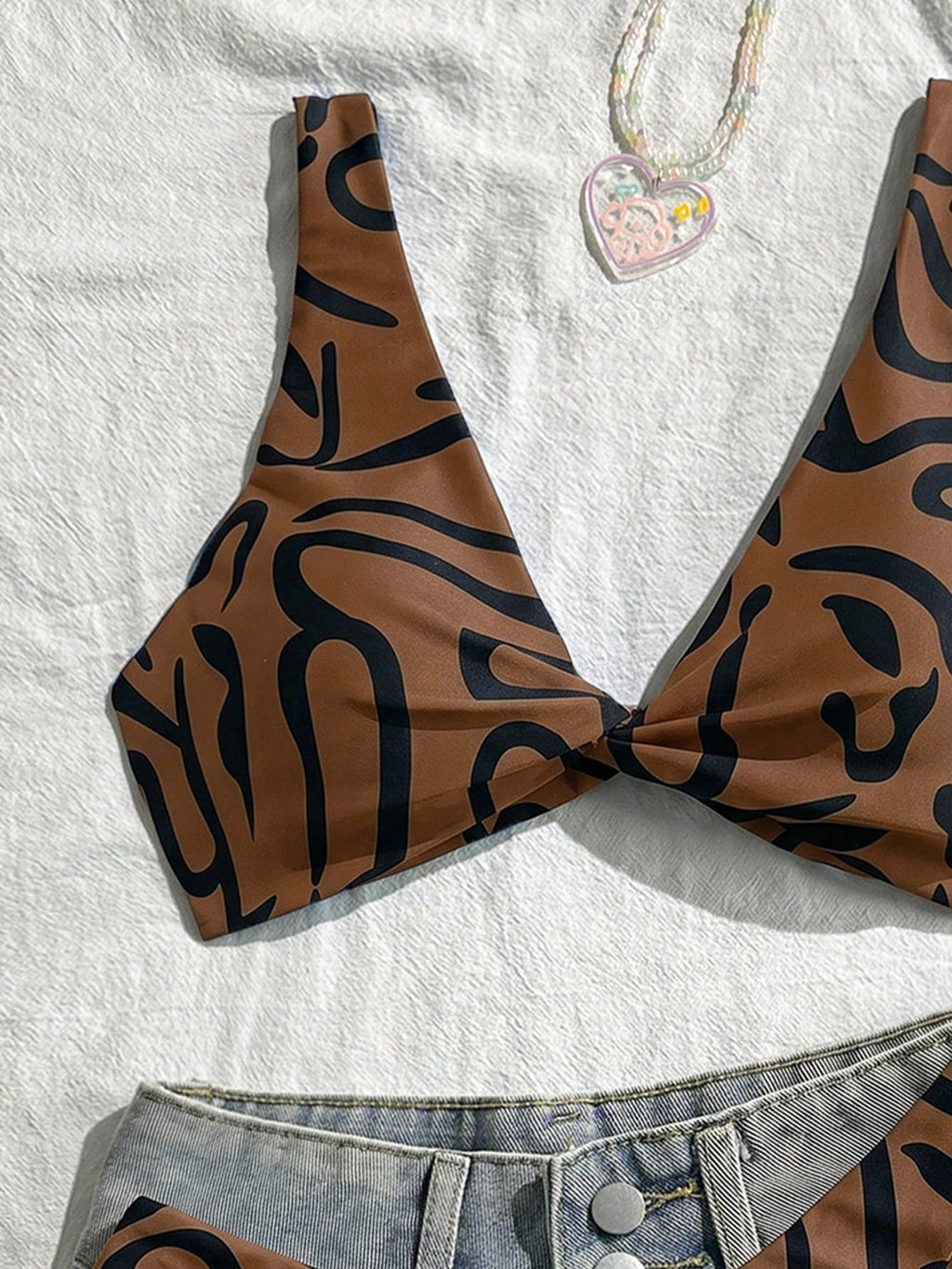 Swim Vcay Women Fashion Blue Floral Print Separate Swimwear Set, Sexy