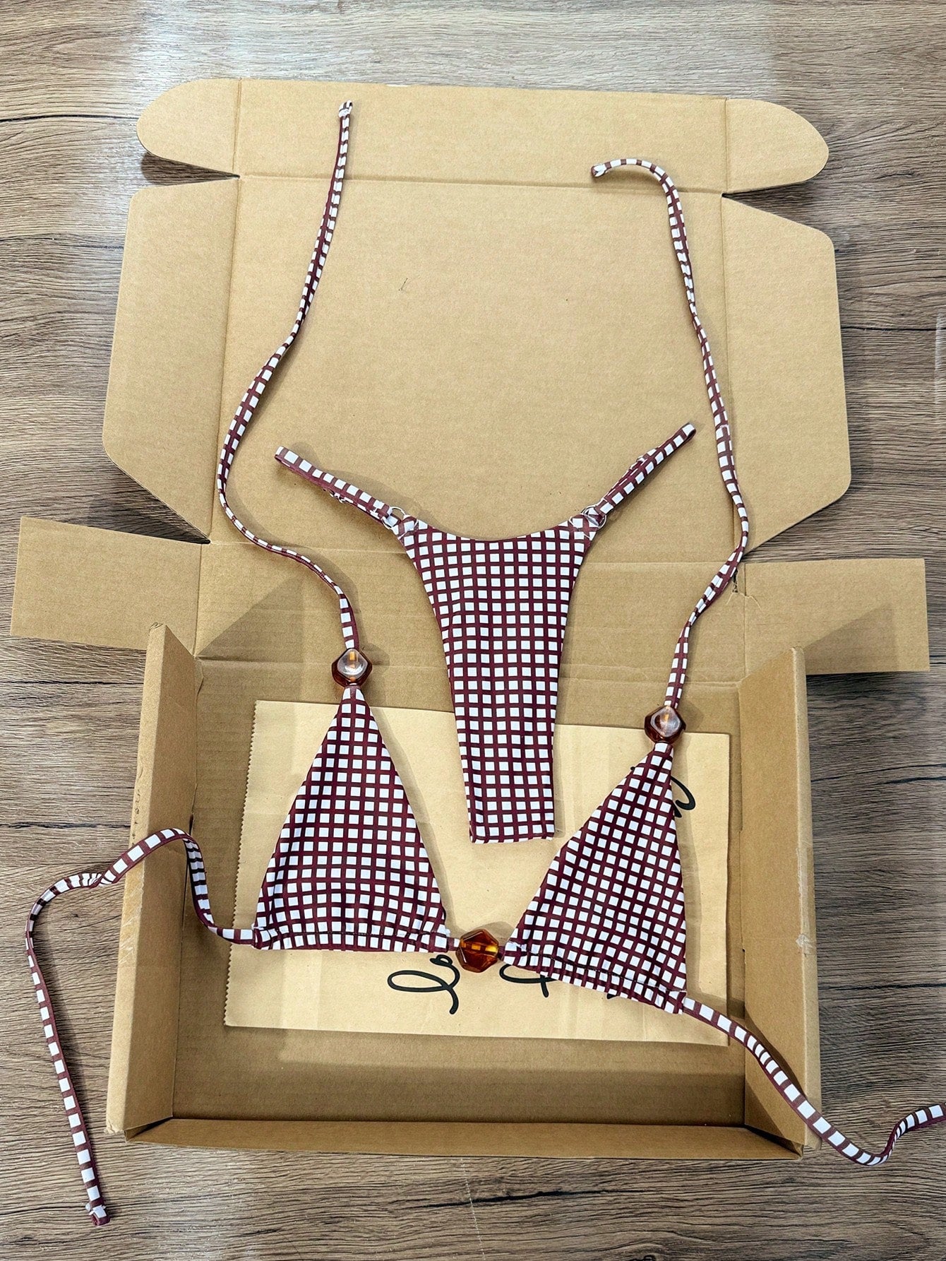 Swim Mod Women's 2 Pieces Bikini Set, Pink Stripe Triangle Spaghetti