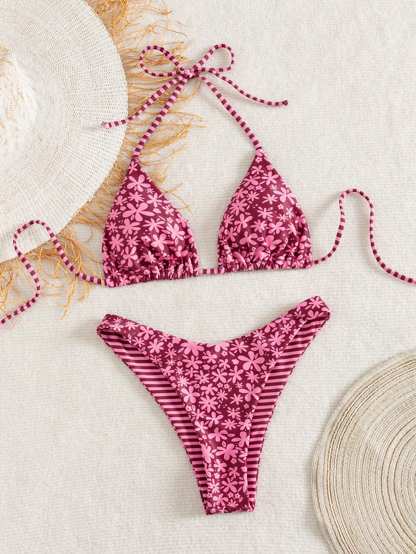 Bonvoyette 2026 Spring/Summer New Floral Print Sexy Backless Halter Tie Bikini Two Pieces Swimwear Set - image 4