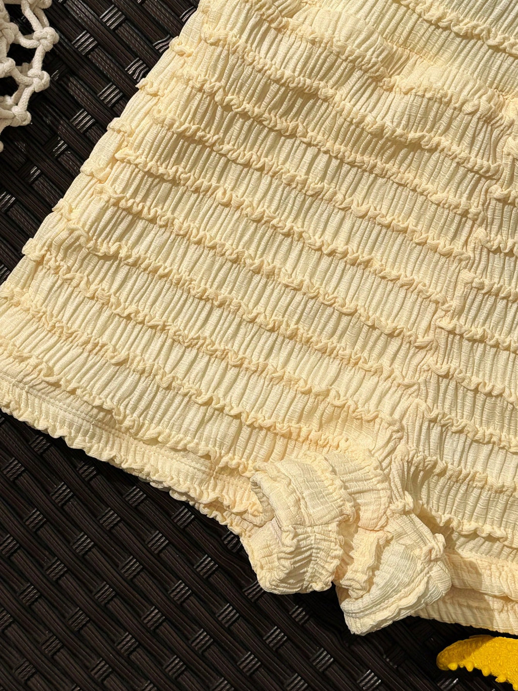 Swim SXY Cute Yellow 2-Piece Textured High-Waisted Bow-Tie Spaghetti