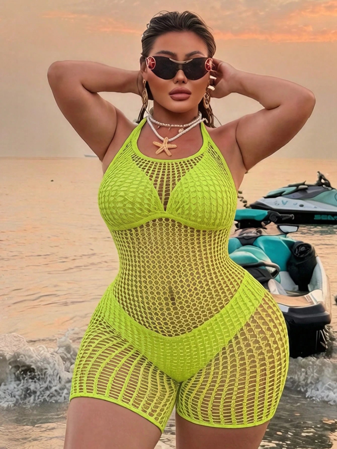 Swim SXY 2026 New Sexy & Romantic High Elasticity Knit Halter Sleeveless Black Plus Size Cover Up - image 7