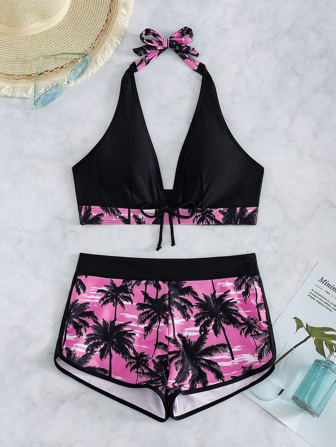 Swim SXY Summer Beach Tropical Print Halter Bikini Set