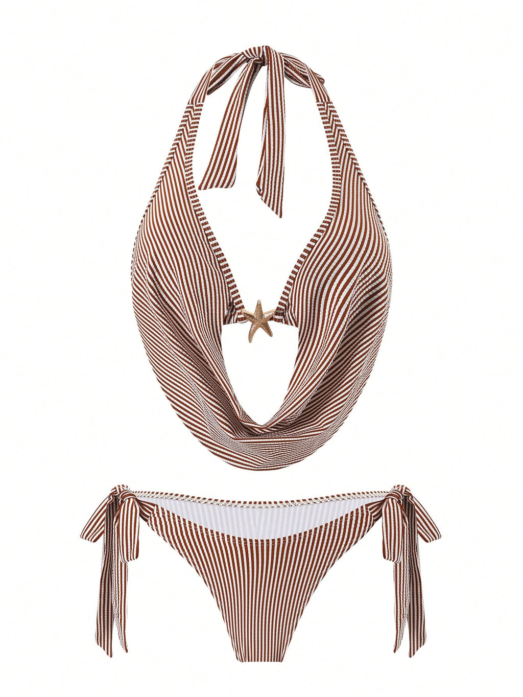 Bonvoyette Elegant Striped Special Fabric Plunging Neckline Swimwear