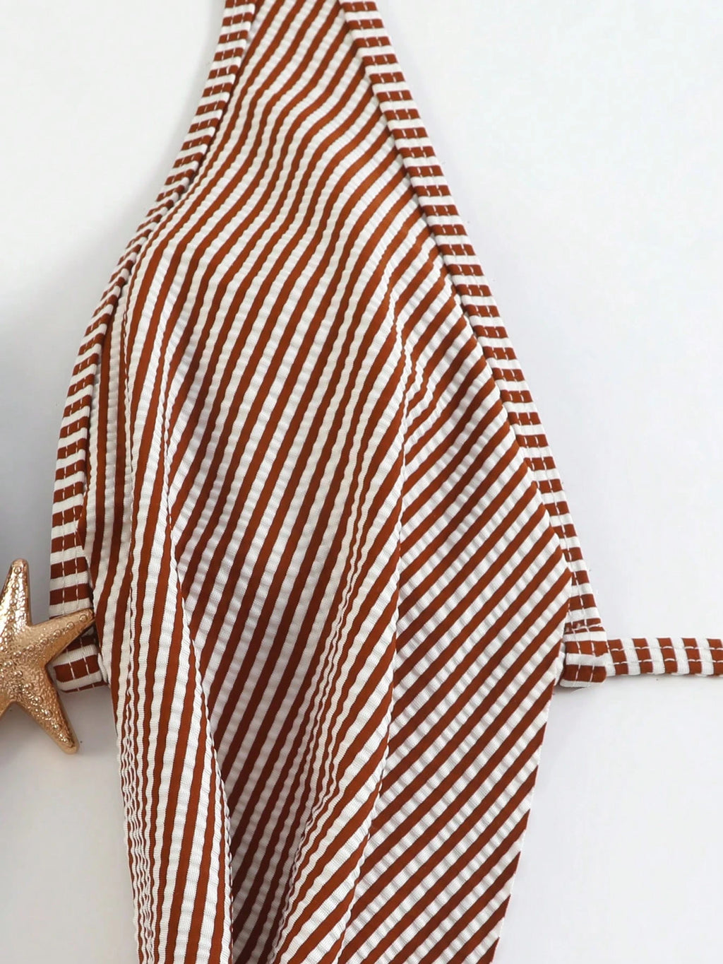 Bonvoyette Elegant Striped Special Fabric Plunging Neckline Swimwear