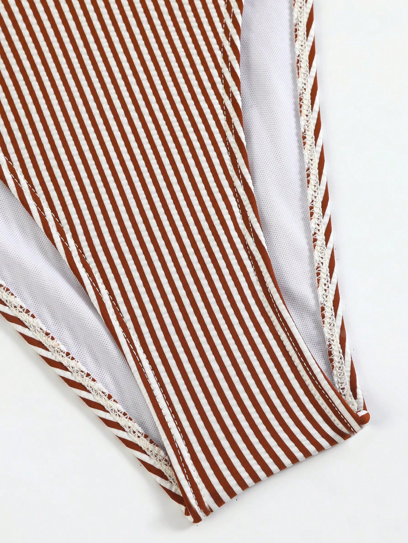 Bonvoyette Elegant Striped Special Fabric Plunging Neckline Swimwear