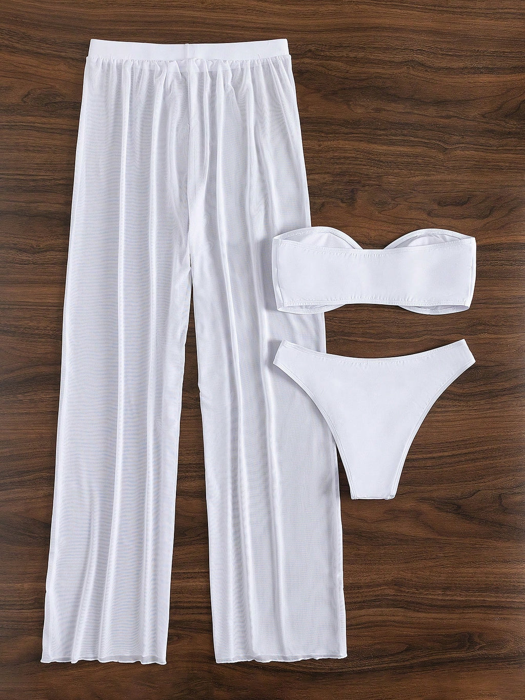 Costavie 3pcs/Set New Yellow Bandeau Top, Triangle Bottoms, And Mesh Beach Pants