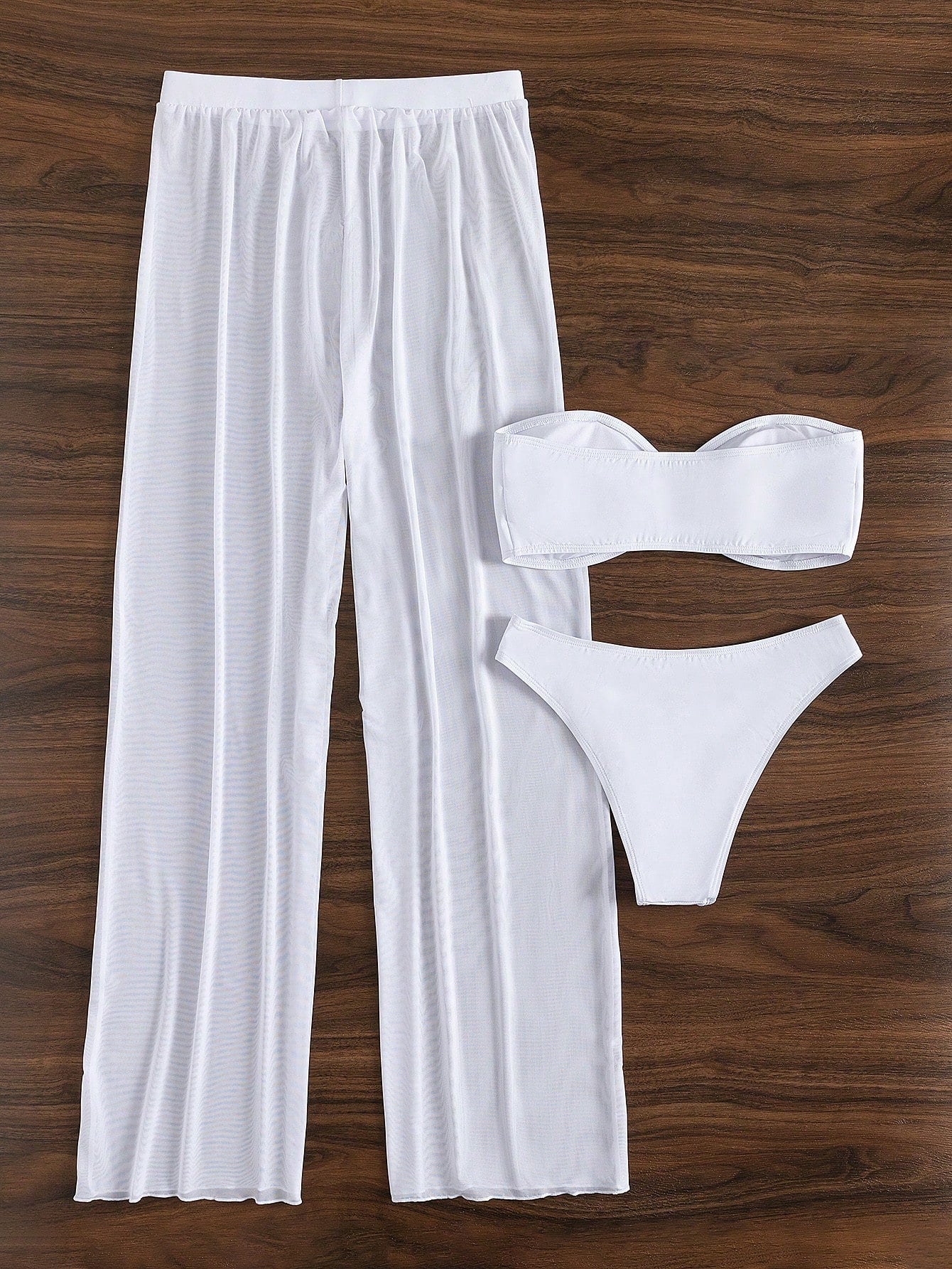 Costavie 3pcs/Set New Yellow Bandeau Top, Triangle Bottoms, And Mesh Beach Pants