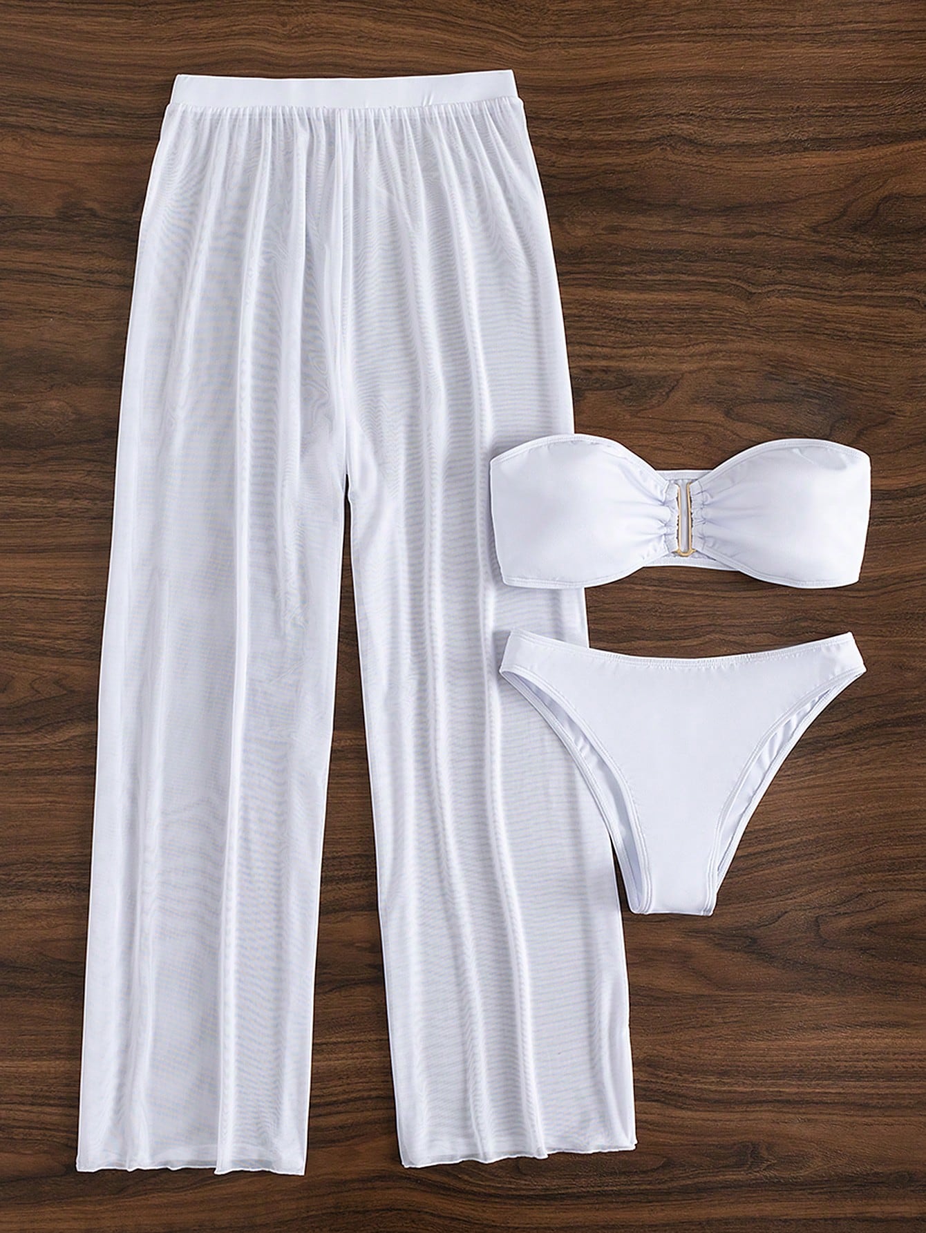 Costavie 3pcs/Set New Yellow Bandeau Top, Triangle Bottoms, And Mesh Beach Pants
