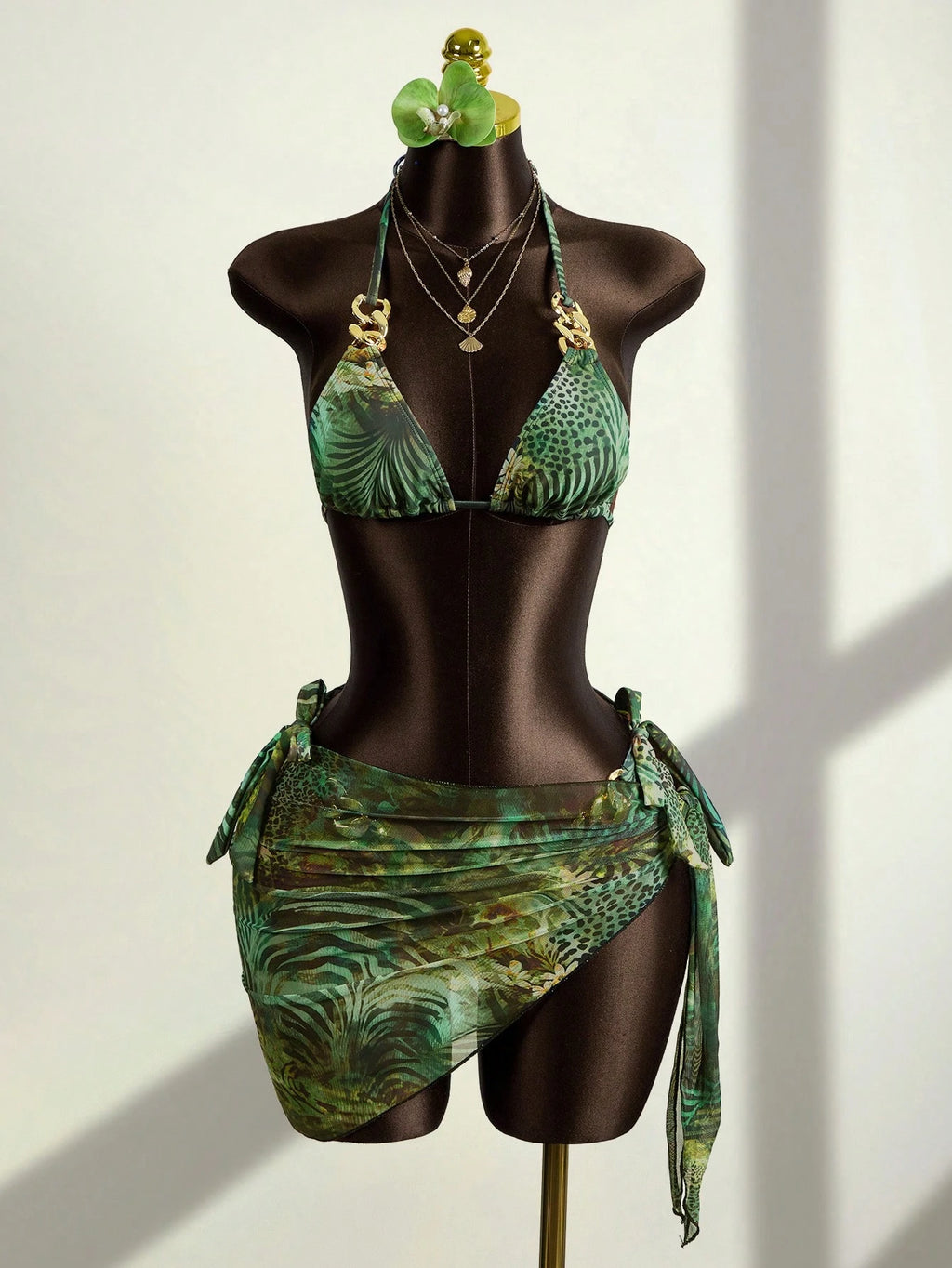 Zestiva Women's Summer Vacation Casual Beach Outfit, Zebra & Leopard Print Pattern 3-Piece Bikini Set With - image 3