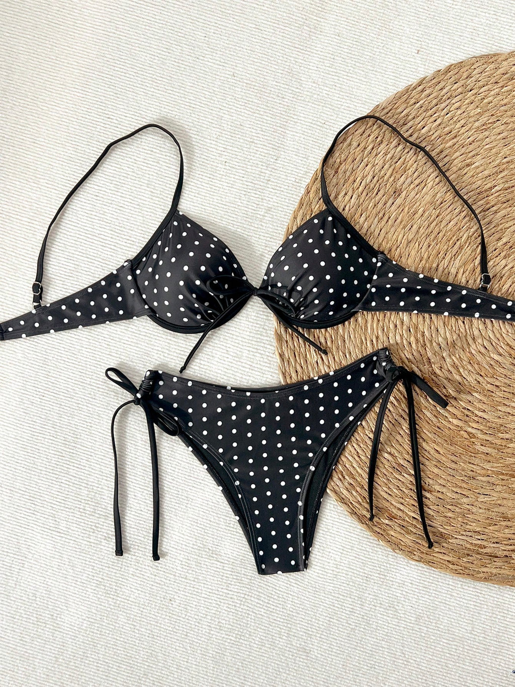 Swim Mod Women's Black And White Polka Dot Bikini Set,Underwire