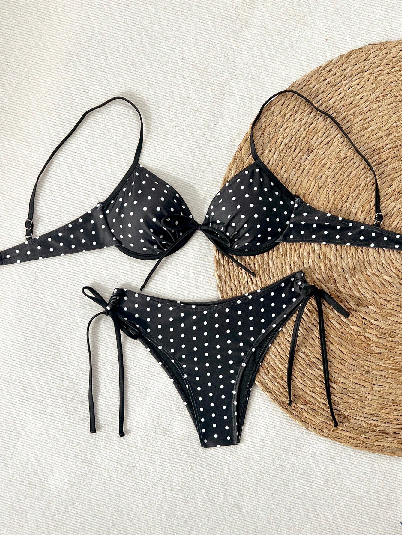 Swim Mod Women's Black And White Polka Dot Bikini Set,Underwire