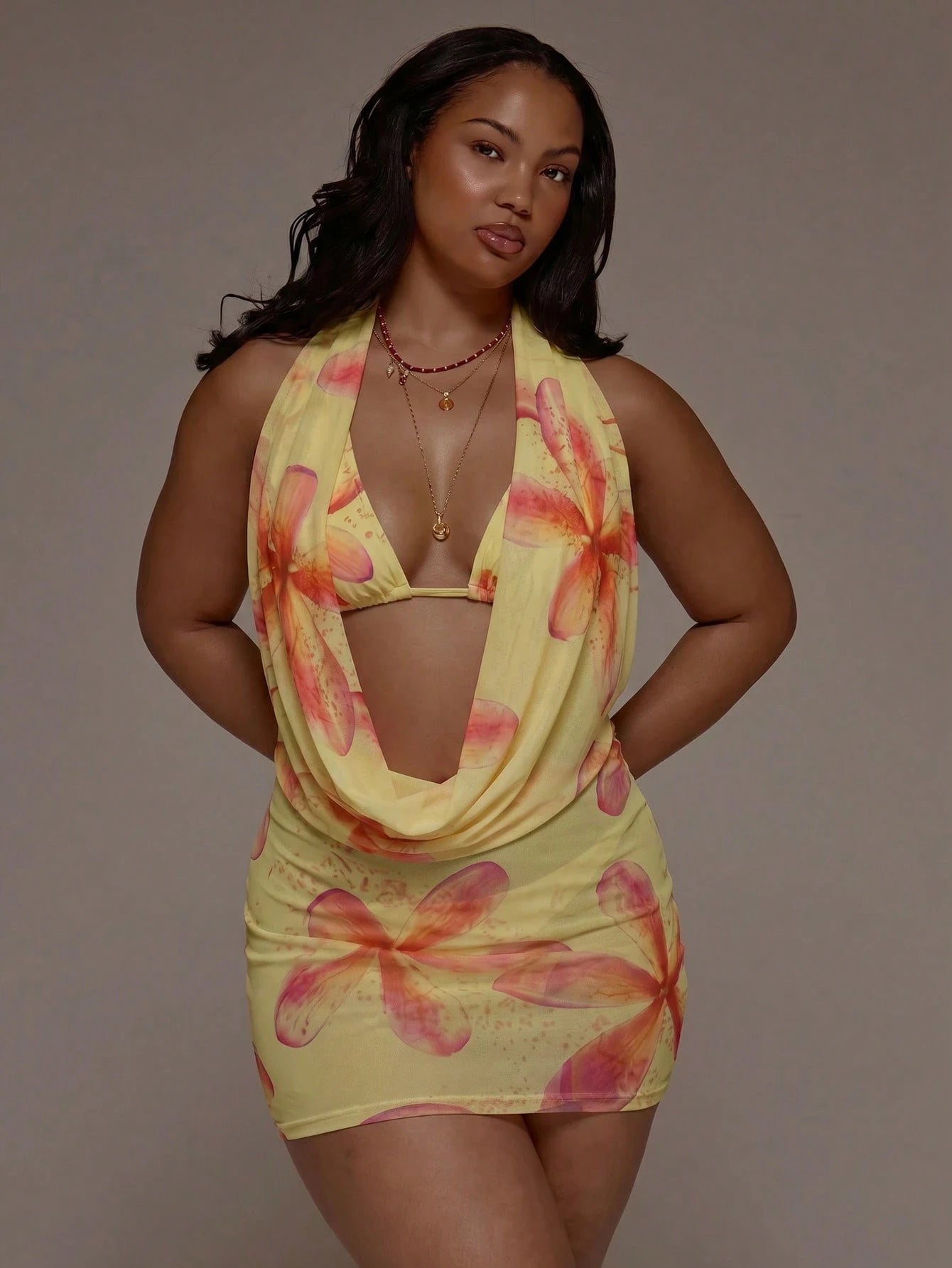 MUSERA Plus Size Ombre Print Mesh Cowl Front Fitted Mini Dress Cover Up Spring Summer Cute Vacation Holiday - image 12