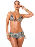 SUMWON WOMEN Foiled Metallic Zebra Print Triangle Halter Bikini Set