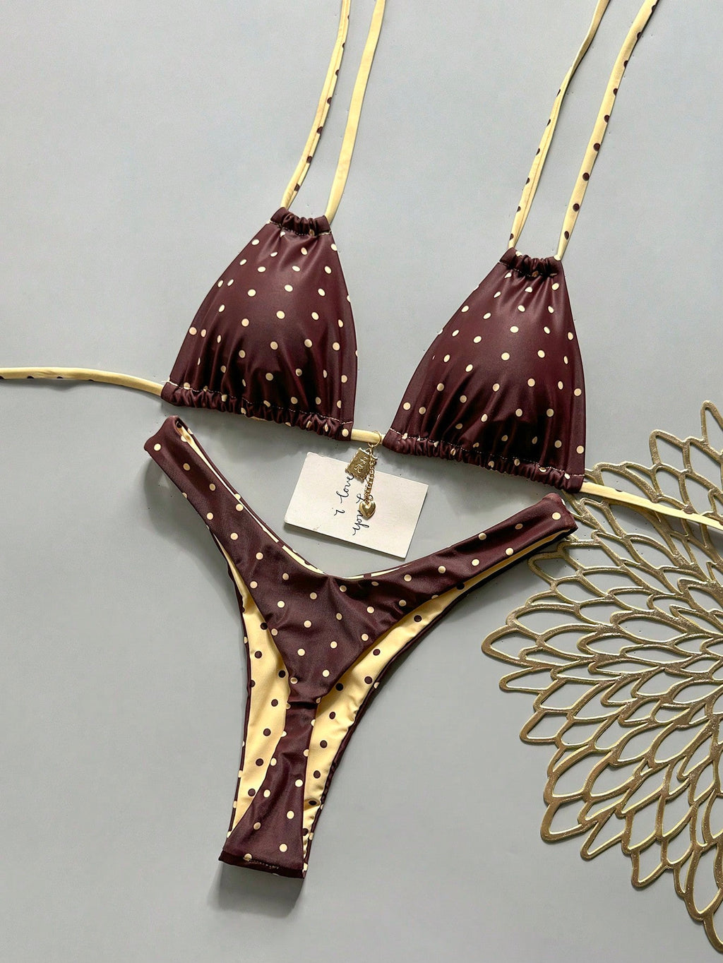 Swim Basics Women Summer Random Floral Print Halter Metal Decor Sexy Bikini Set