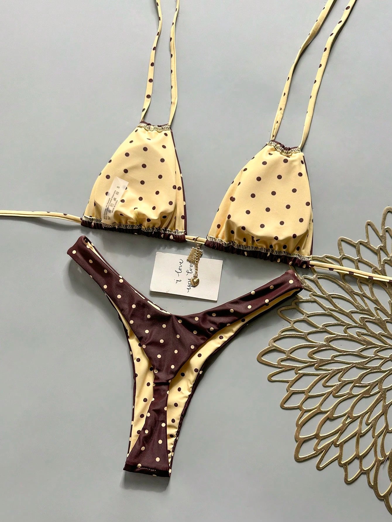 Swim Basics Women Summer Random Floral Print Halter Metal Decor Sexy Bikini Set