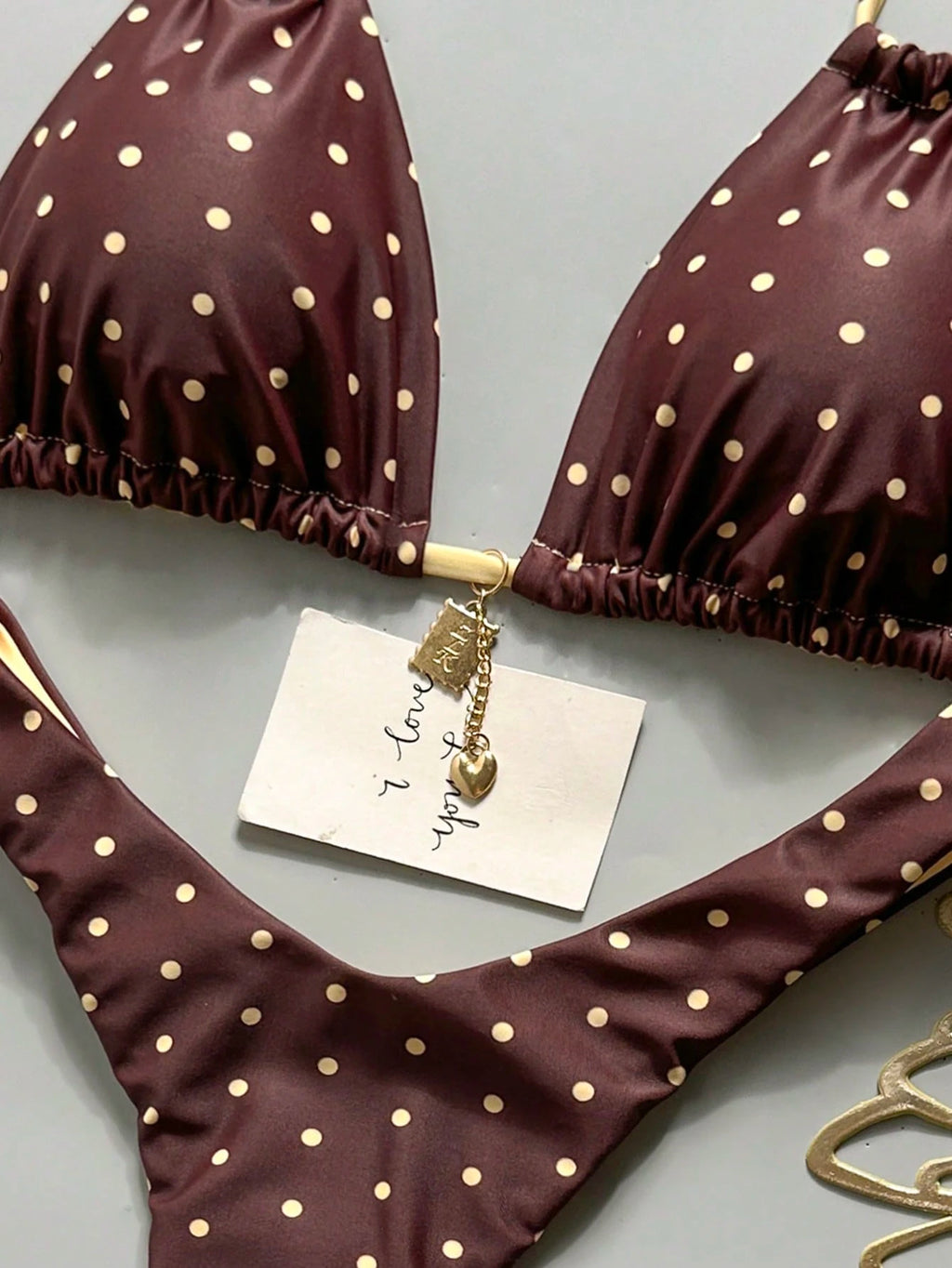 Swim Basics Women Summer Random Floral Print Halter Metal Decor Sexy Bikini Set