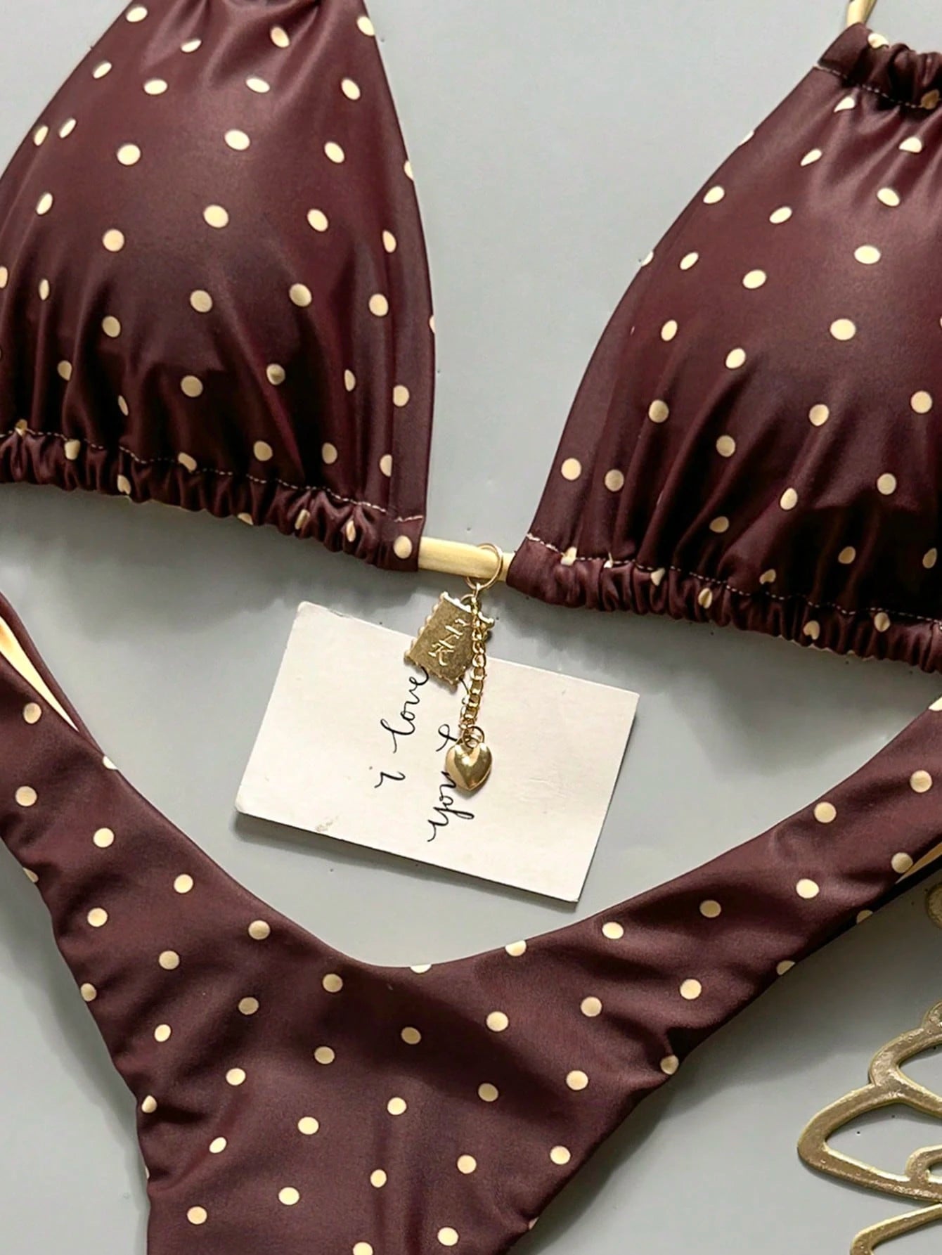 Swim Basics Women Summer Random Floral Print Halter Metal Decor Sexy Bikini Set