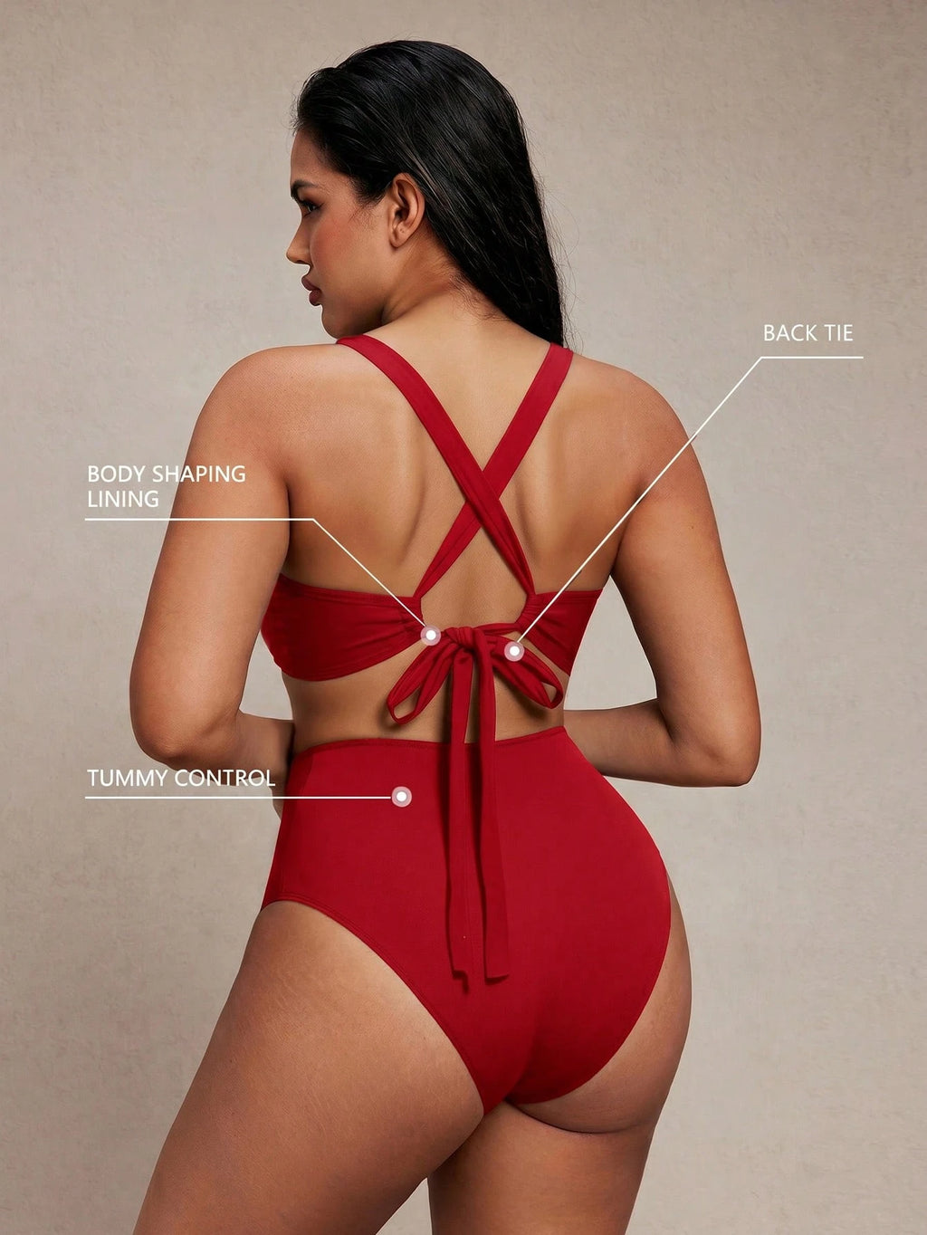 Shapewave 2pcs Women Red Bikini Set,Summer Mesh Patchwork Wireless V-Neck Criss-Cross Strap Open Back,High - image 8