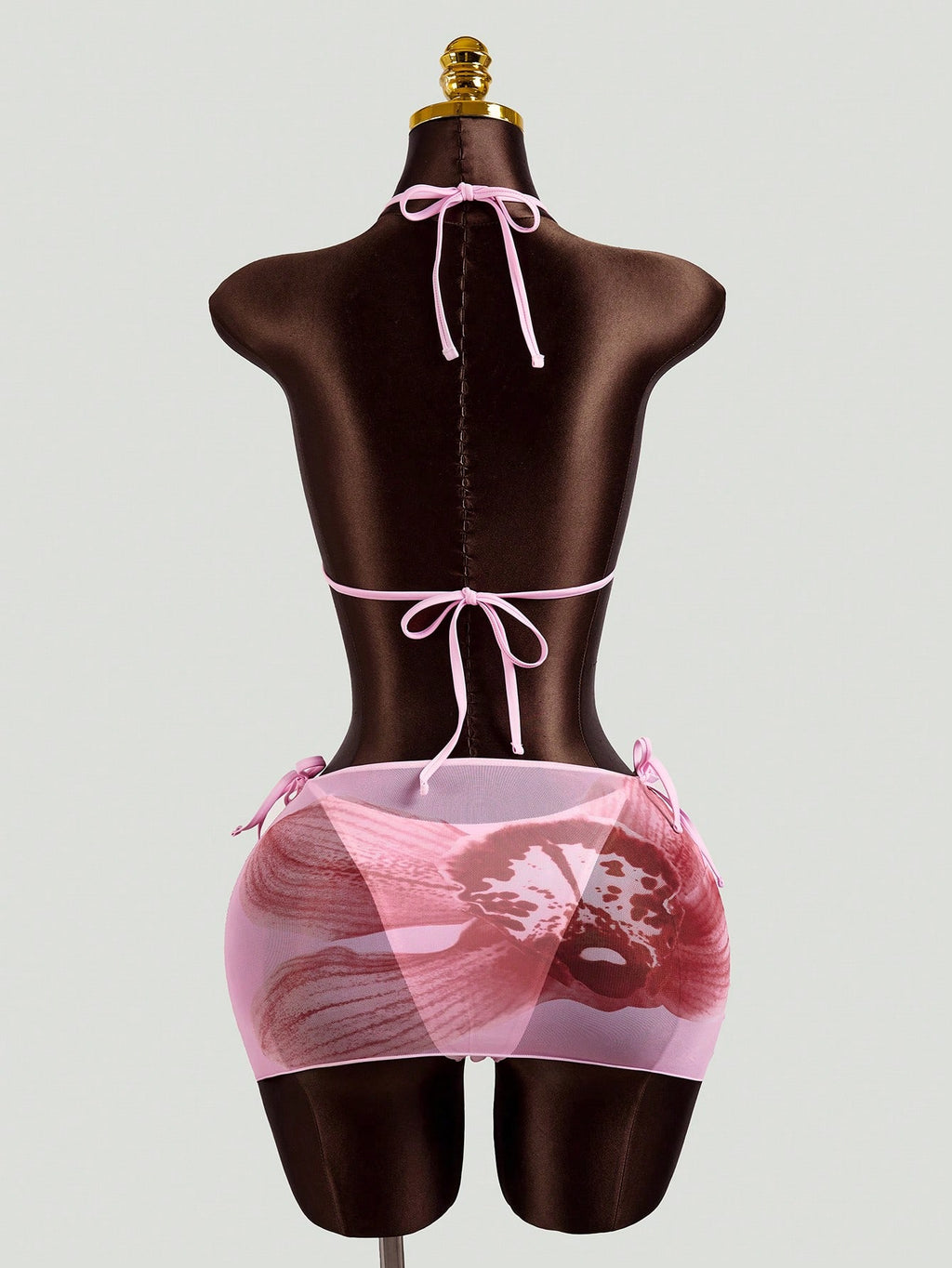 Swim Glamine Women's Floral Halter Bikini Set With Skirt Coverup,Pink And Yellow Bow-Tie Swimwear For - image 2