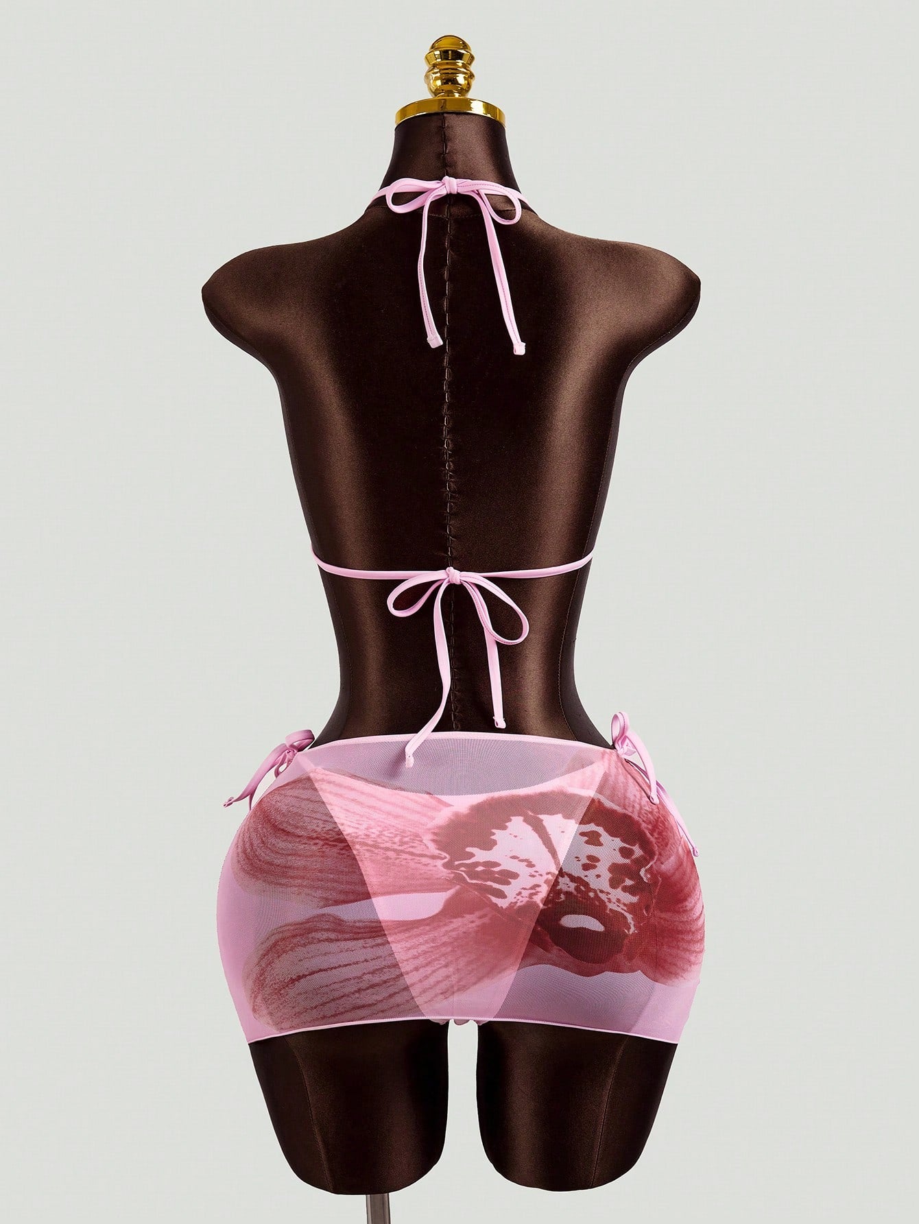 Swim Glamine Women's Floral Halter Bikini Set With Skirt Coverup,Pink And Yellow Bow-Tie Swimwear For - image 2