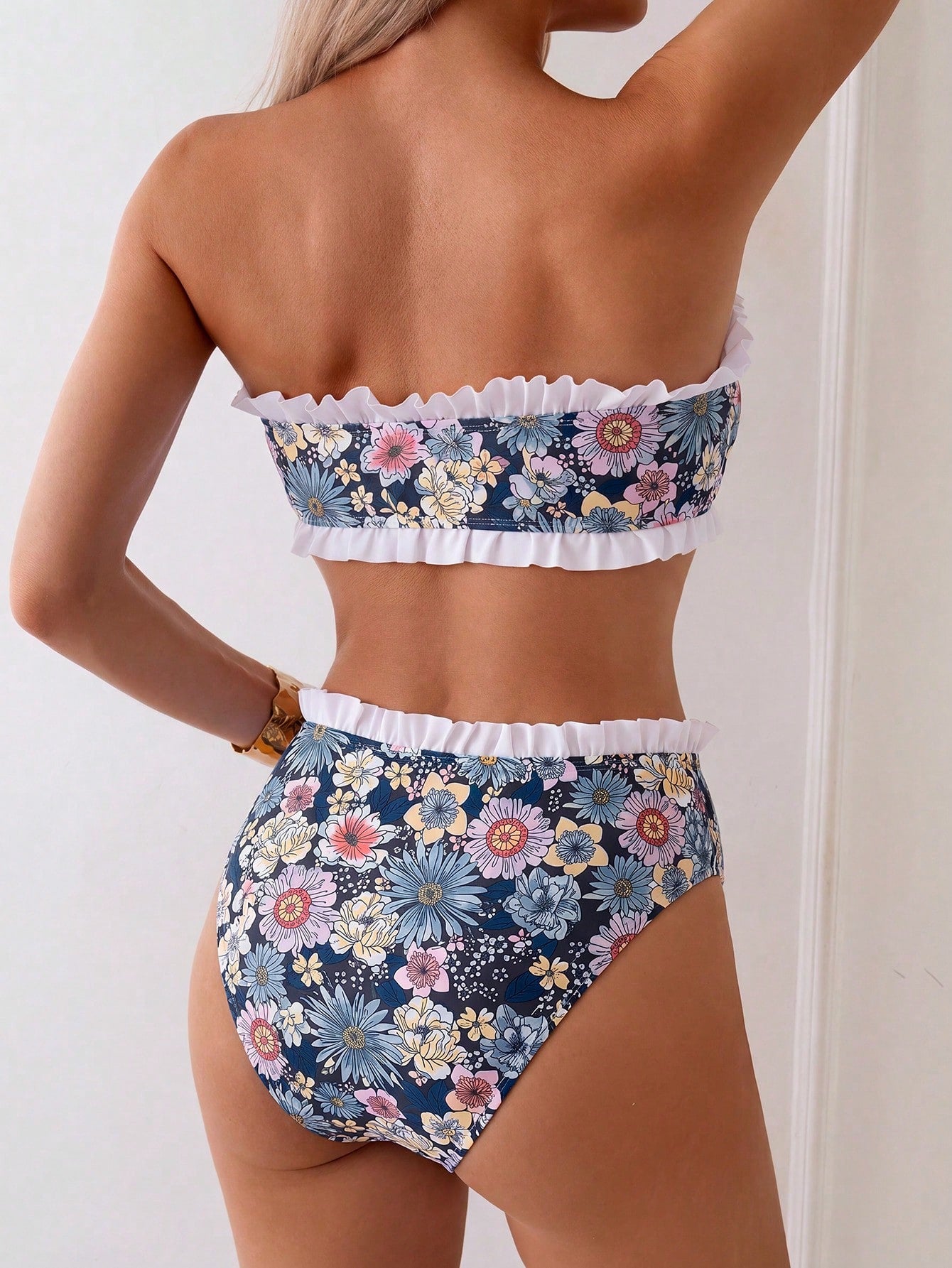 Swim Mod Spring/Summer Beach Vacation Striped Print 2 Pieces Set,