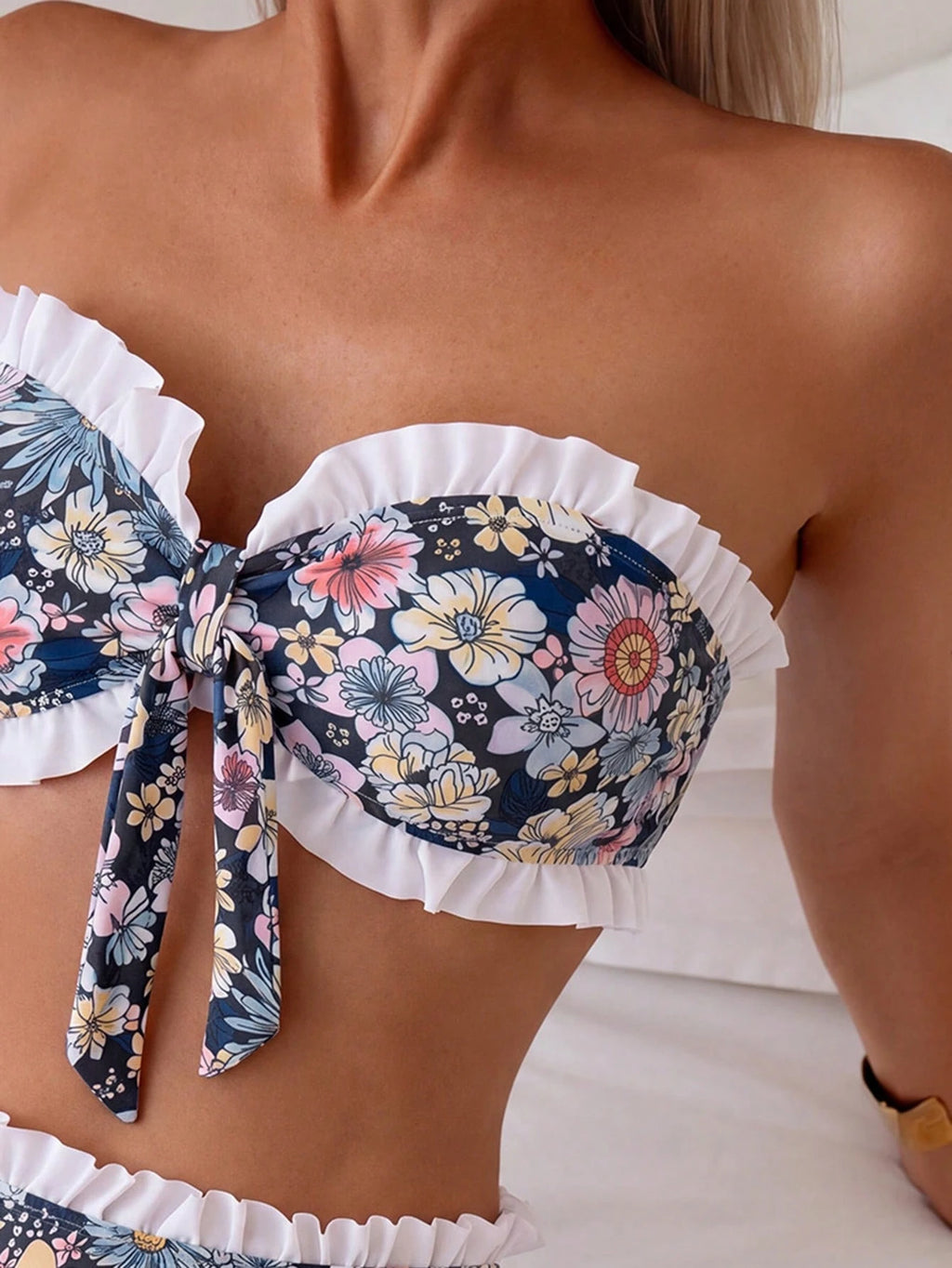 Swim Mod Spring/Summer Beach Vacation Striped Print 2 Pieces Set,