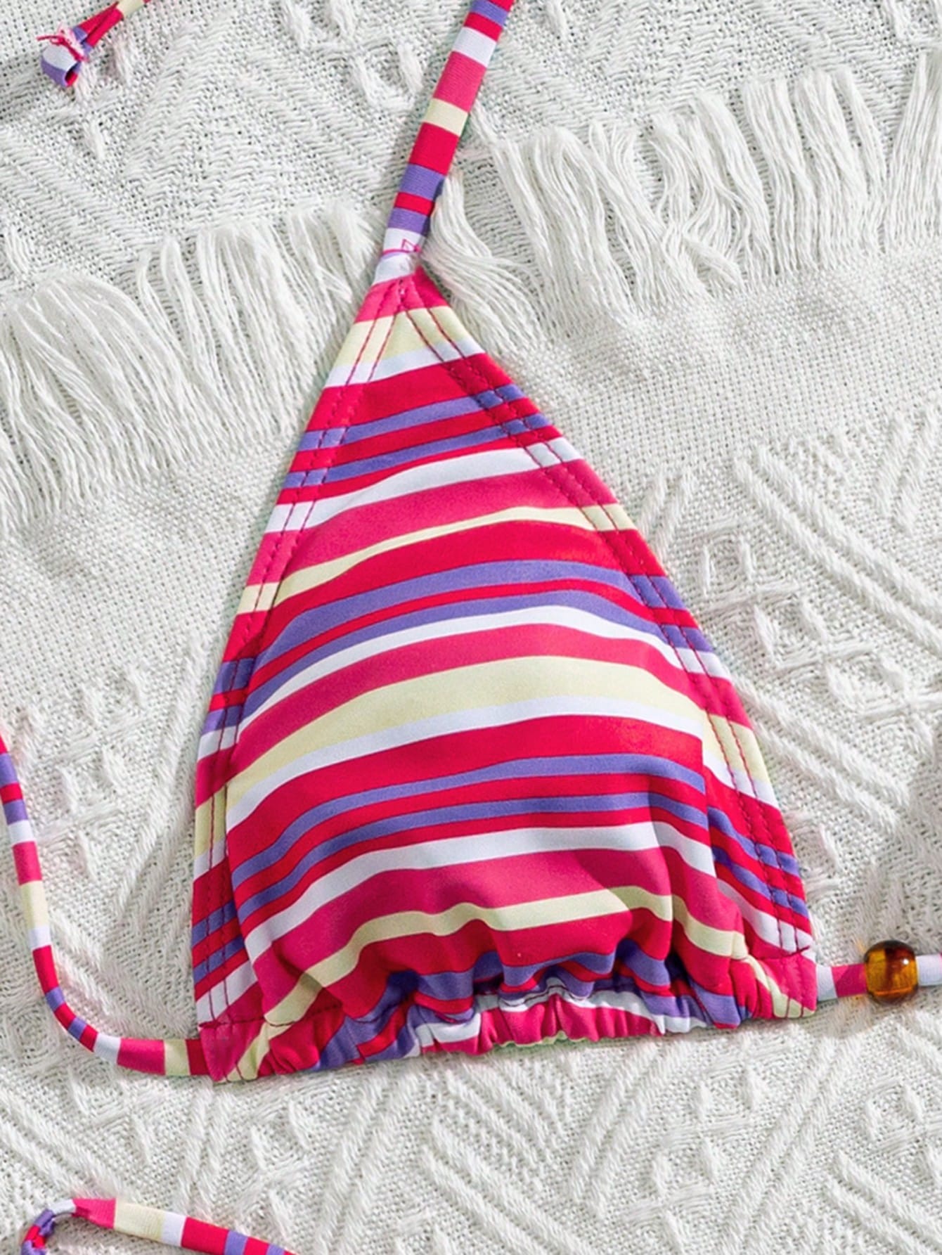 Swim Vcay Summer Vacation Sexy Striped Beaded Halter Backless