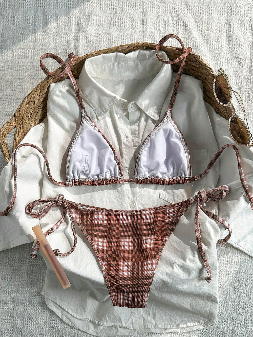 Swim Mod 2pcs/Set Women's Random Plaid Print Spaghetti Strap Sexy