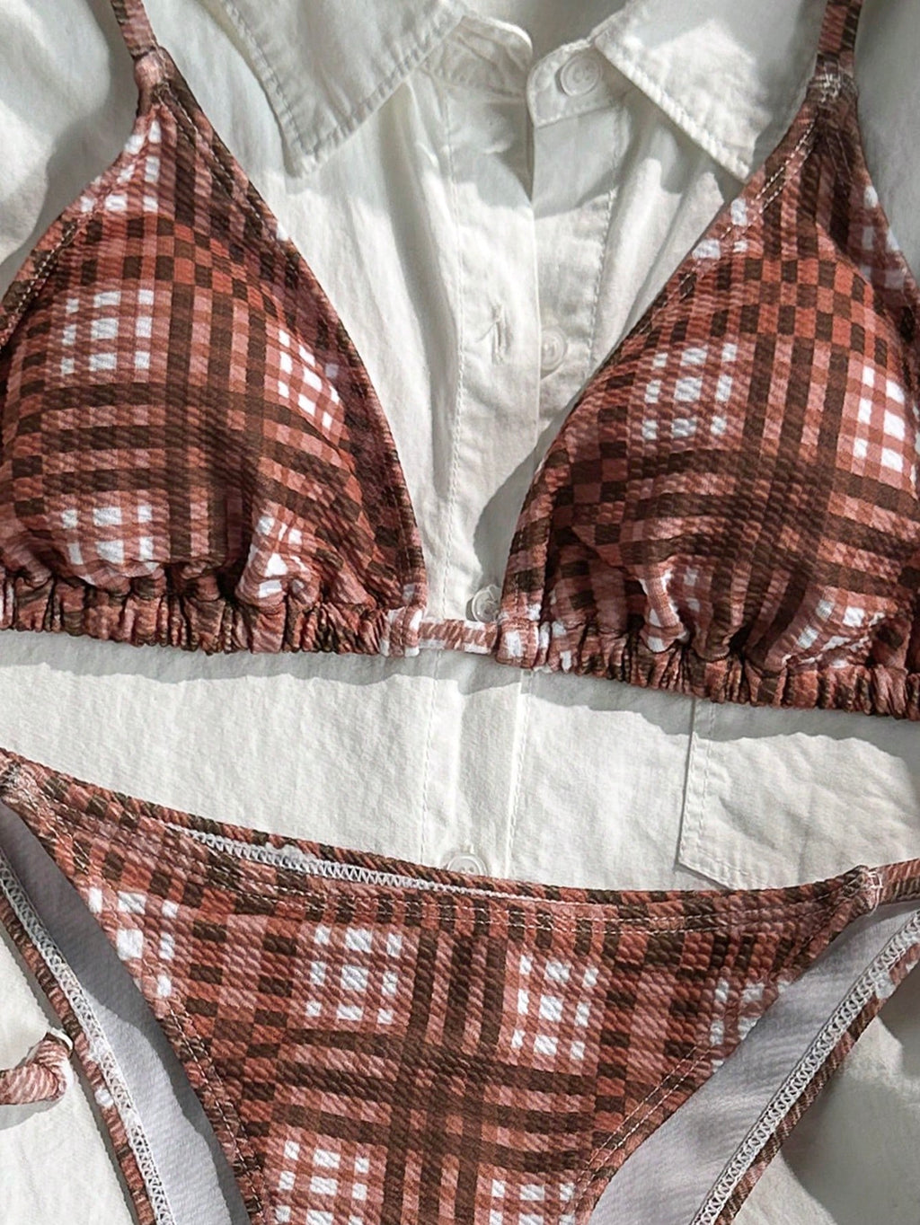 Swim Mod 2pcs/Set Women's Random Plaid Print Spaghetti Strap Sexy