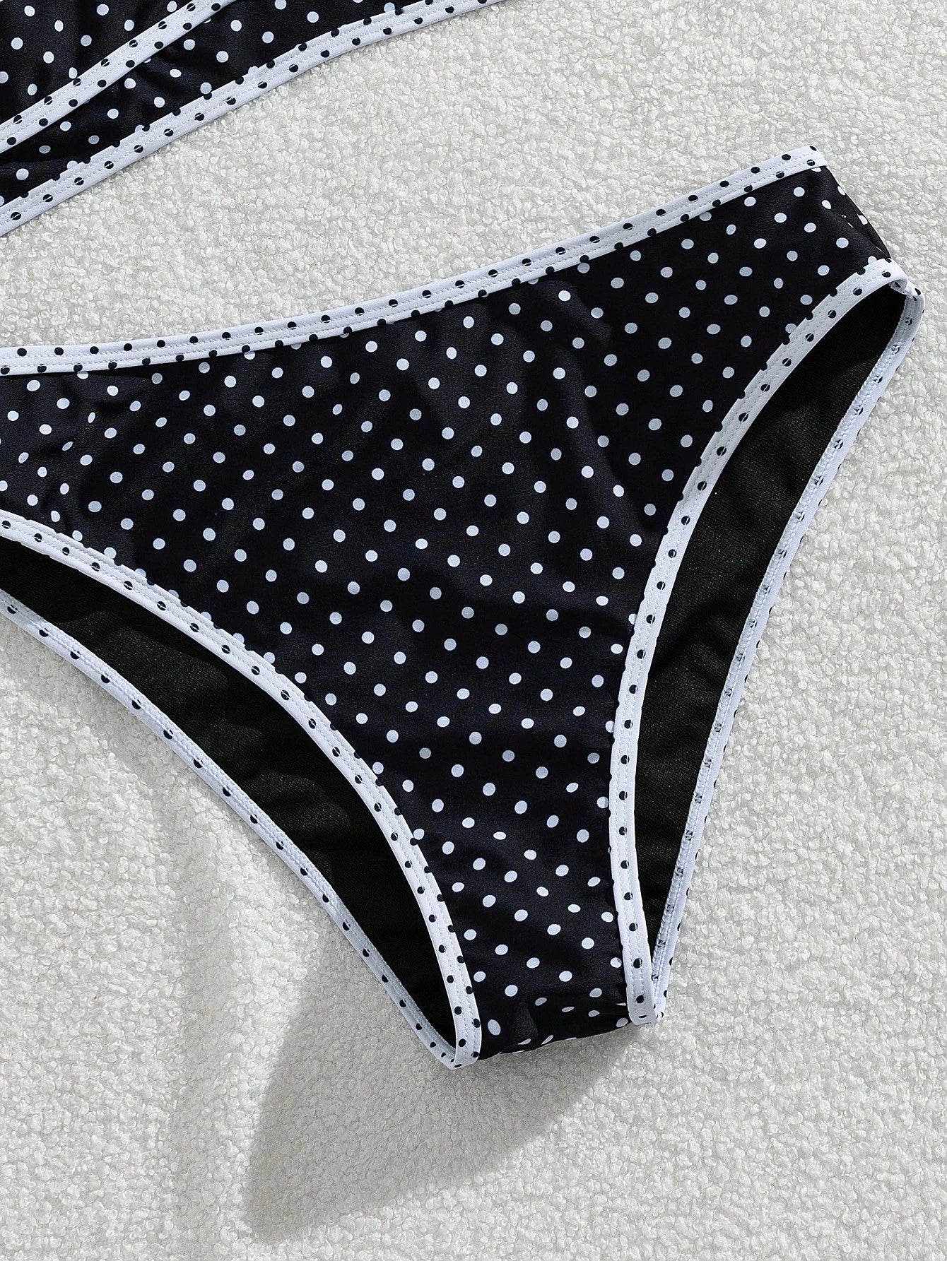 Swim Vcay Women's Summer Vacation Casual Beach Wear Black & White Polka Dot Print Splicing Two Pieces Bikini - image 4