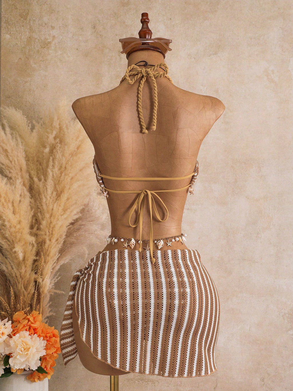 Bellisia Women's Spring/Summer Jacquard Fabric Bandeau Halter Ruched Drawstring