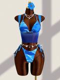 Zestiva New Marble Gradient Print Mesh Halter Bikini 3-Piece Set, Sexy Casual Be