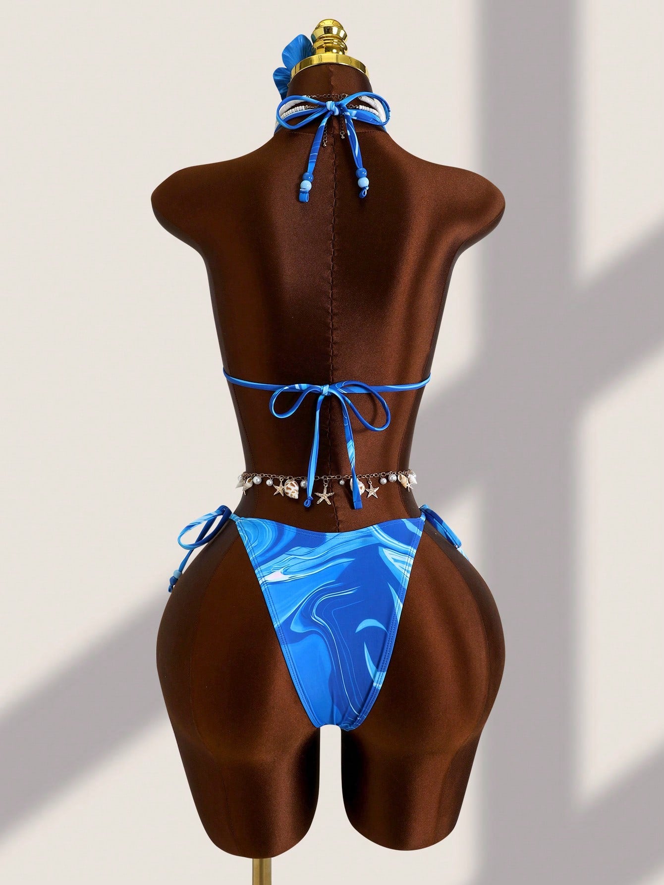 Zestiva New Marble Gradient Print Mesh Halter Bikini 3-Piece Set, Sexy Casual Beach Pool Party Holiday - image 4