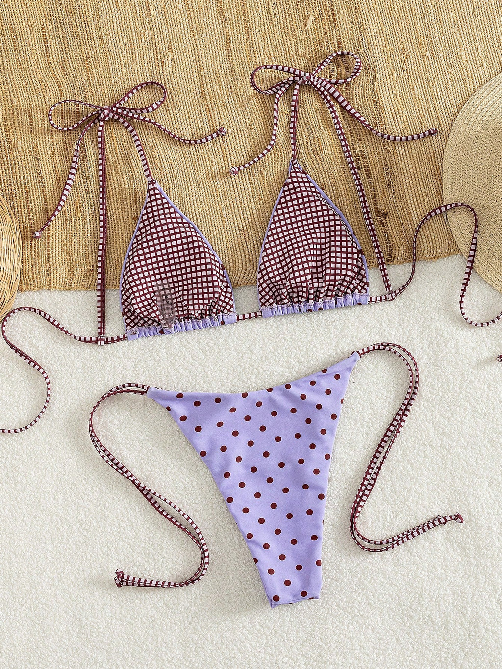 2pcs/Set Women's Cute Random Floral Reversible Camisole Swim Top And