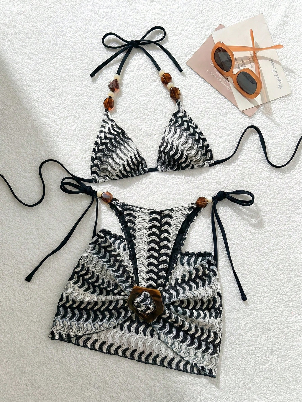 Costavie Women's Stone Accessory Backless Mesh Bikini Three Pieces Swimwear,Light - image 5