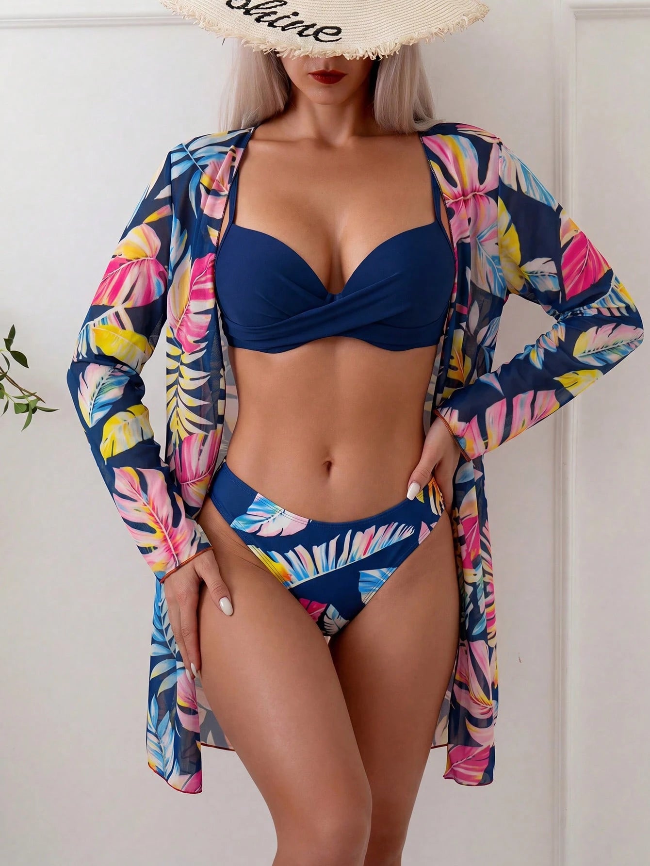 Swim Lushoire Summer Beach Tropical Print Bikini Set 3 Piece Bikini