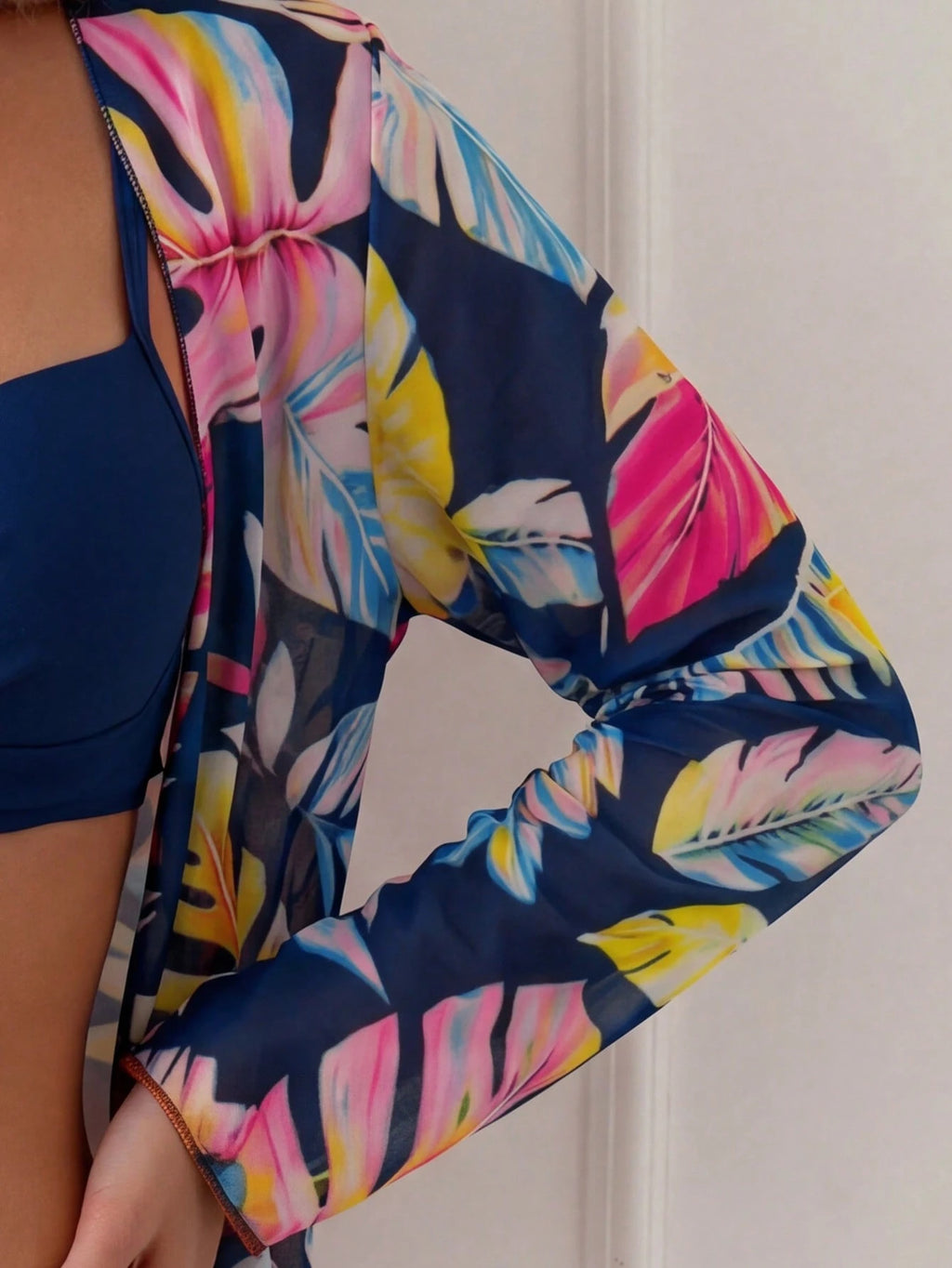 Swim Lushoire Summer Beach Tropical Print Bikini Set 3 Piece Bikini