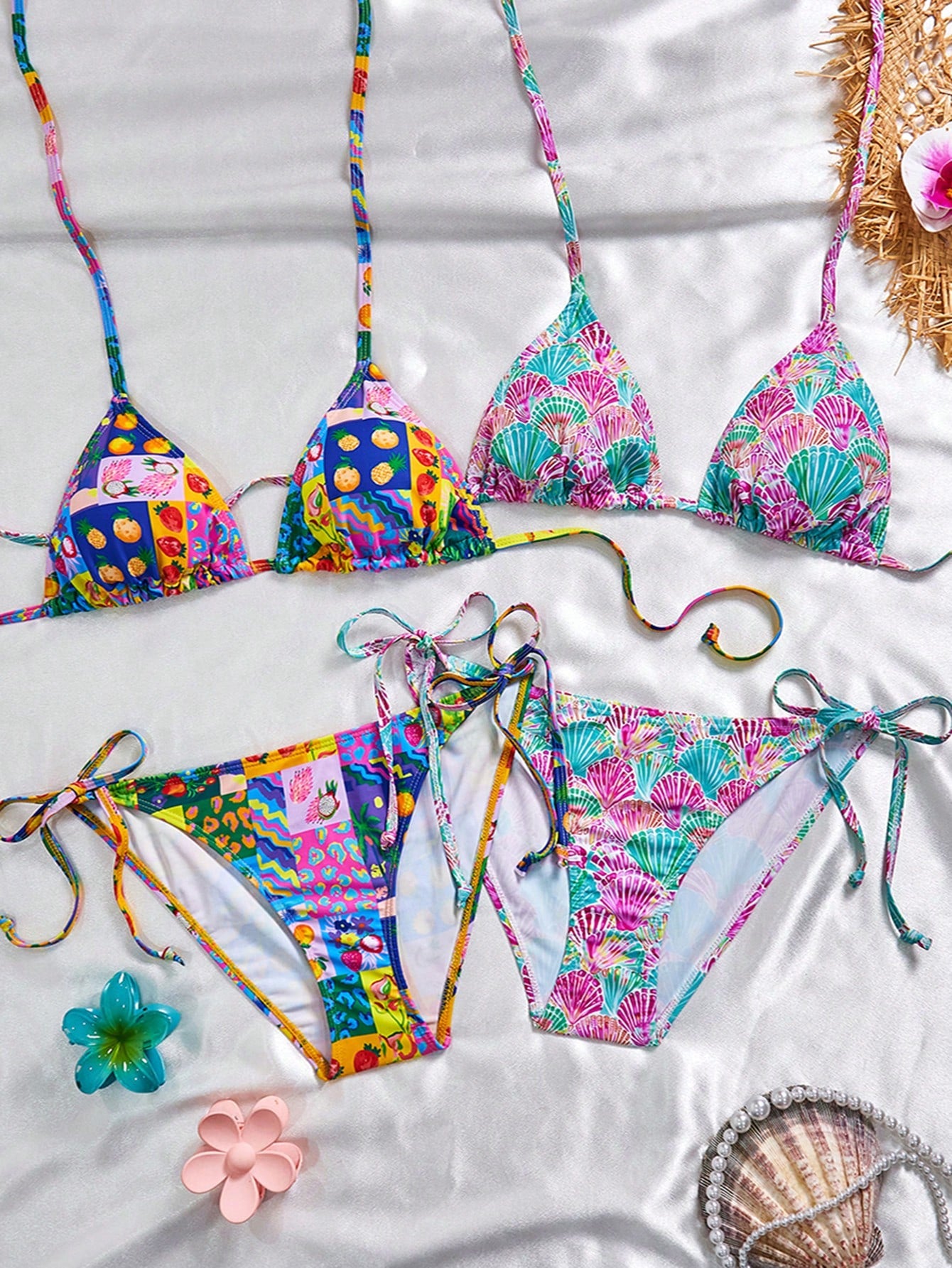 Swim Mod Women's Tropical Print Swimwear Set For Beach Vacation