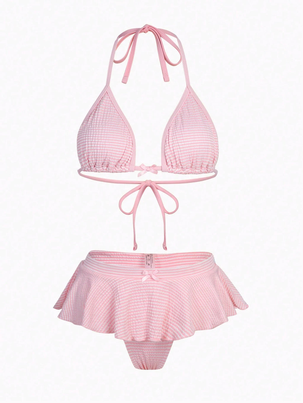 Bellisia Minimalist Sexy Girl Pink Plaid Halter Bikini, Split Skirt