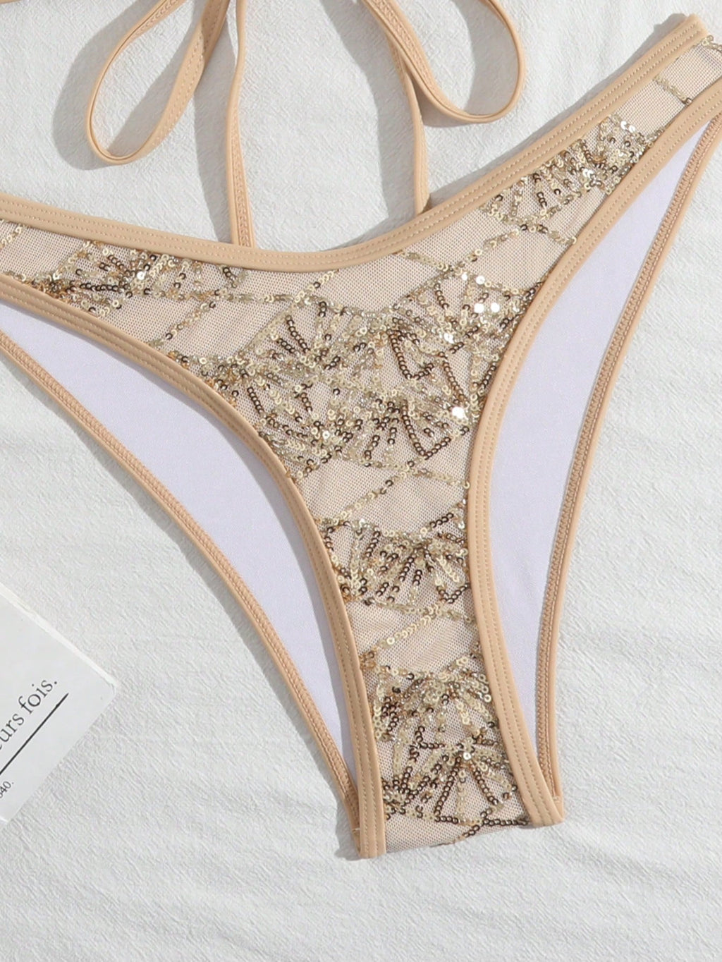 Costavie 2-Piece Floral Sequin Textured Bandeau Bikini Set, Sexy