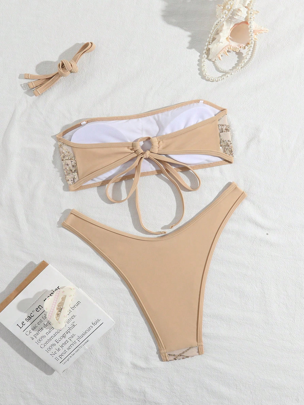 Costavie 2-Piece Floral Sequin Textured Bandeau Bikini Set, Sexy