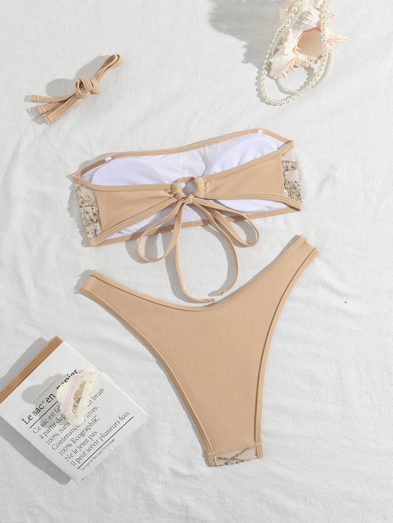 Costavie 2-Piece Floral Sequin Textured Bandeau Bikini Set, Sexy