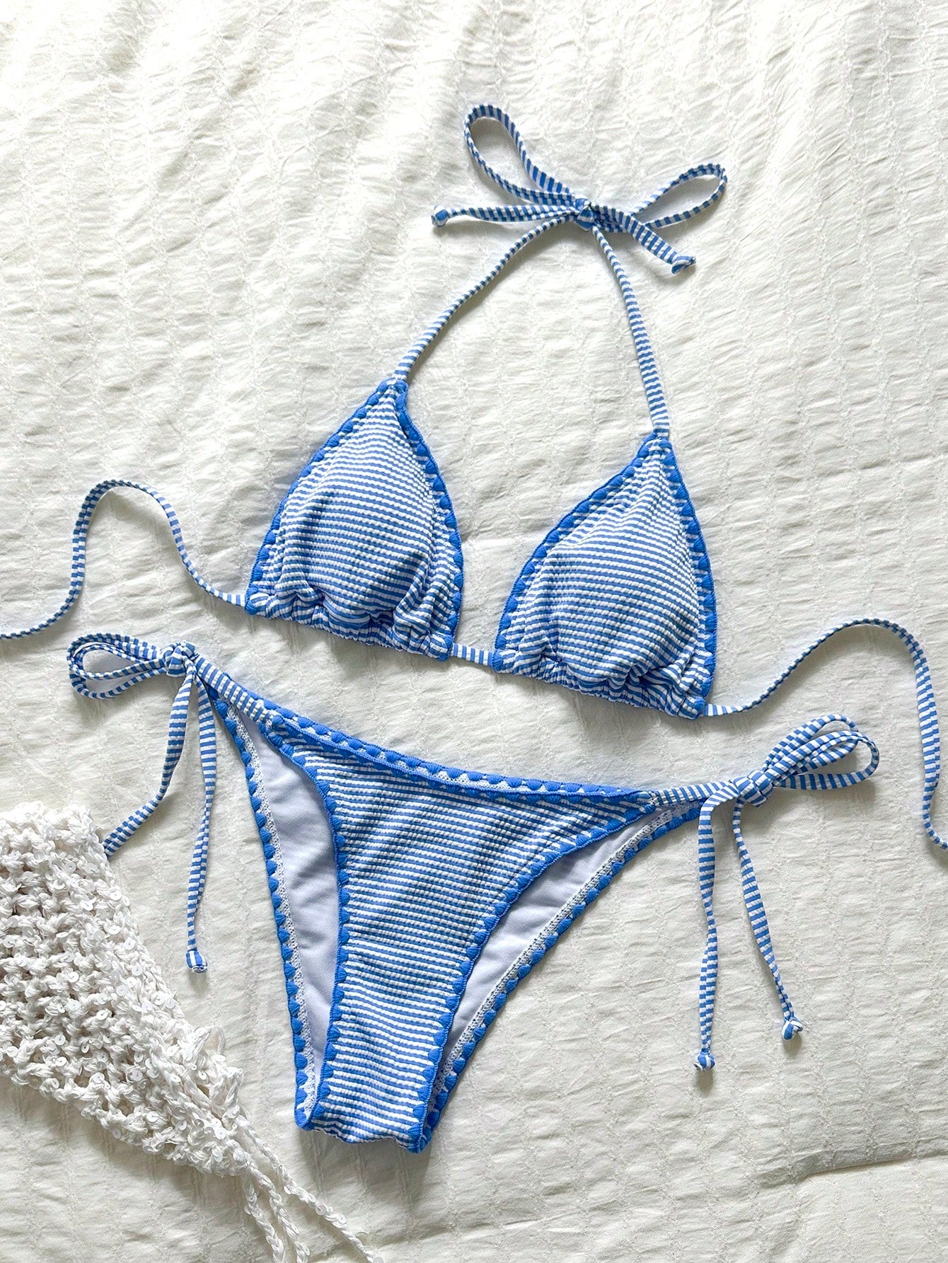 Swim Mod Women's Plaid Jacquard Halter Bikini Set, Spring/Summer